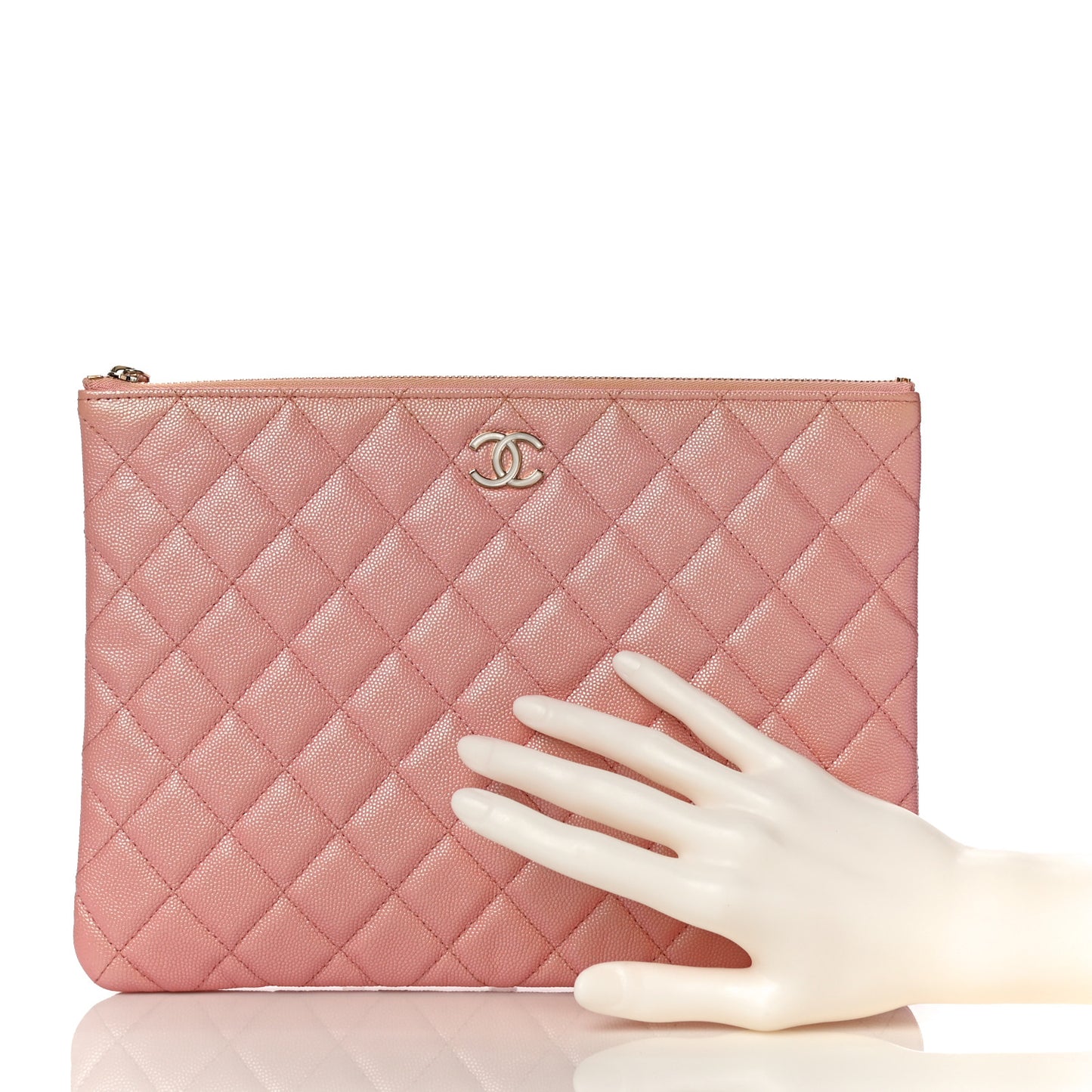 Iridescent Caviar Quilted Medium Cosmetic Case Rose Pink