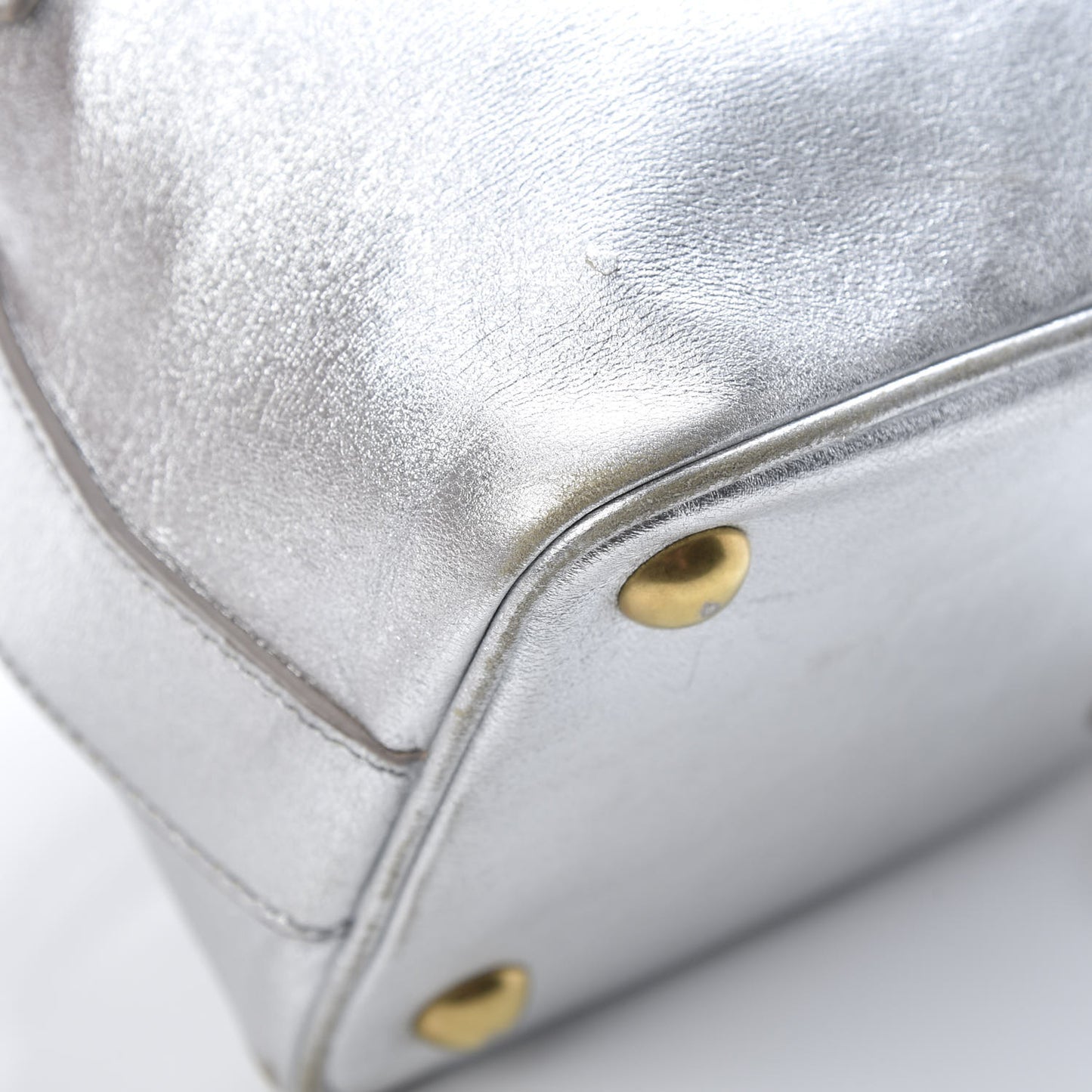 Metallic Calfskin Small Emmanuelle Bucket Bag Silver