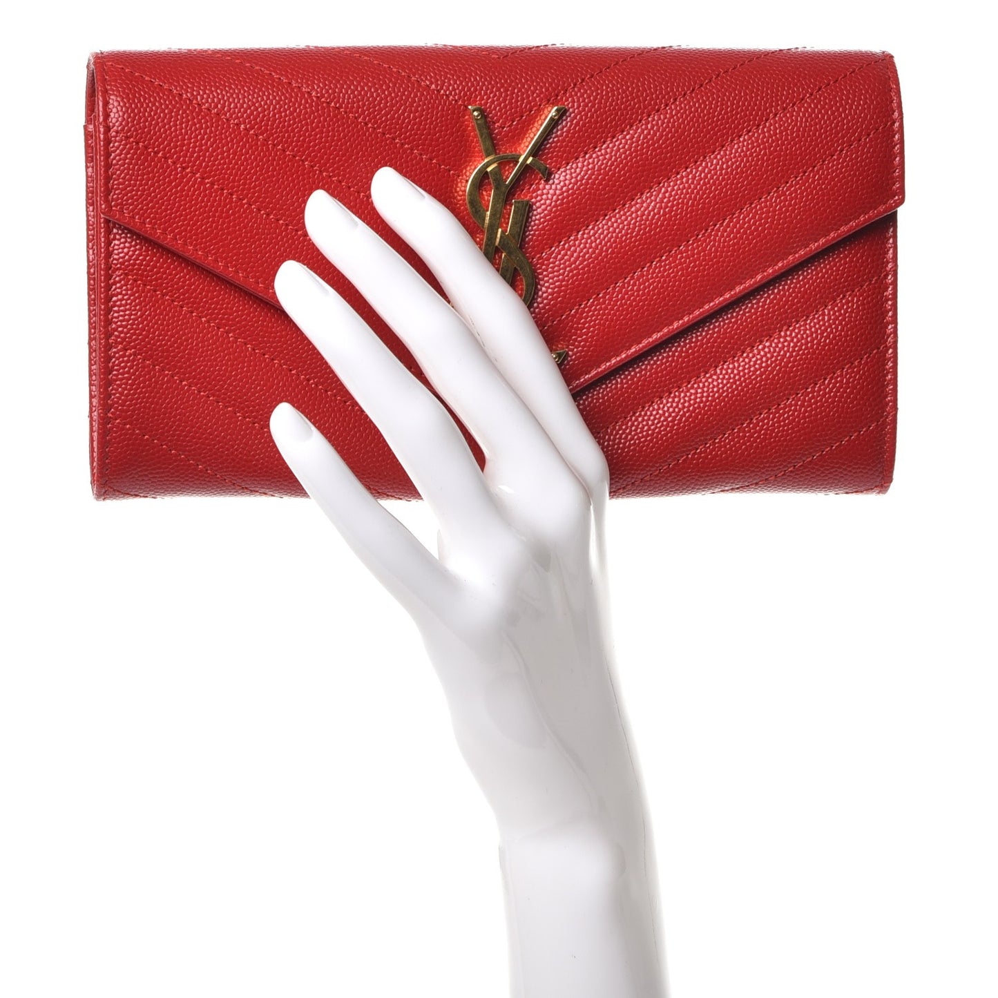 Grain De Poudre Matelasse Chevron Monogram Flap Wallet Red