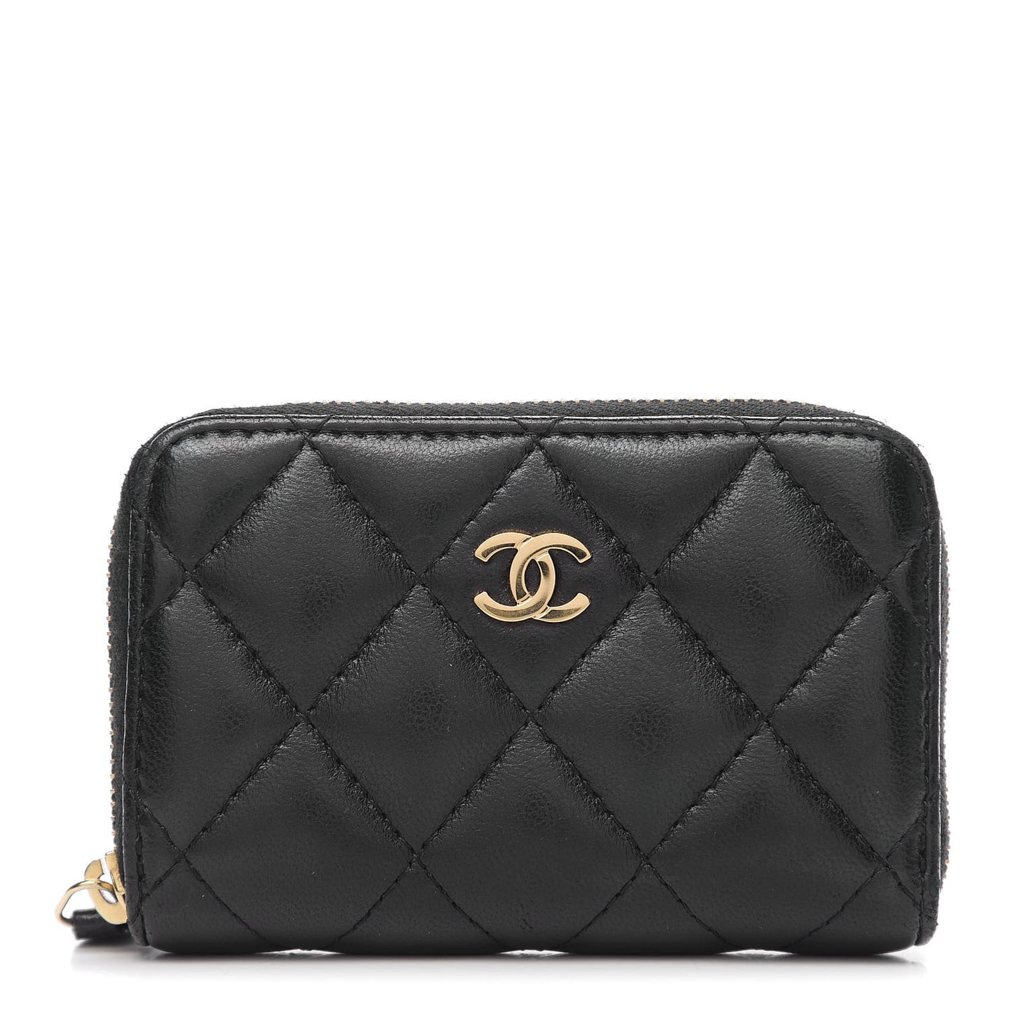 Lambskin Quilted Zip Card Holder Black