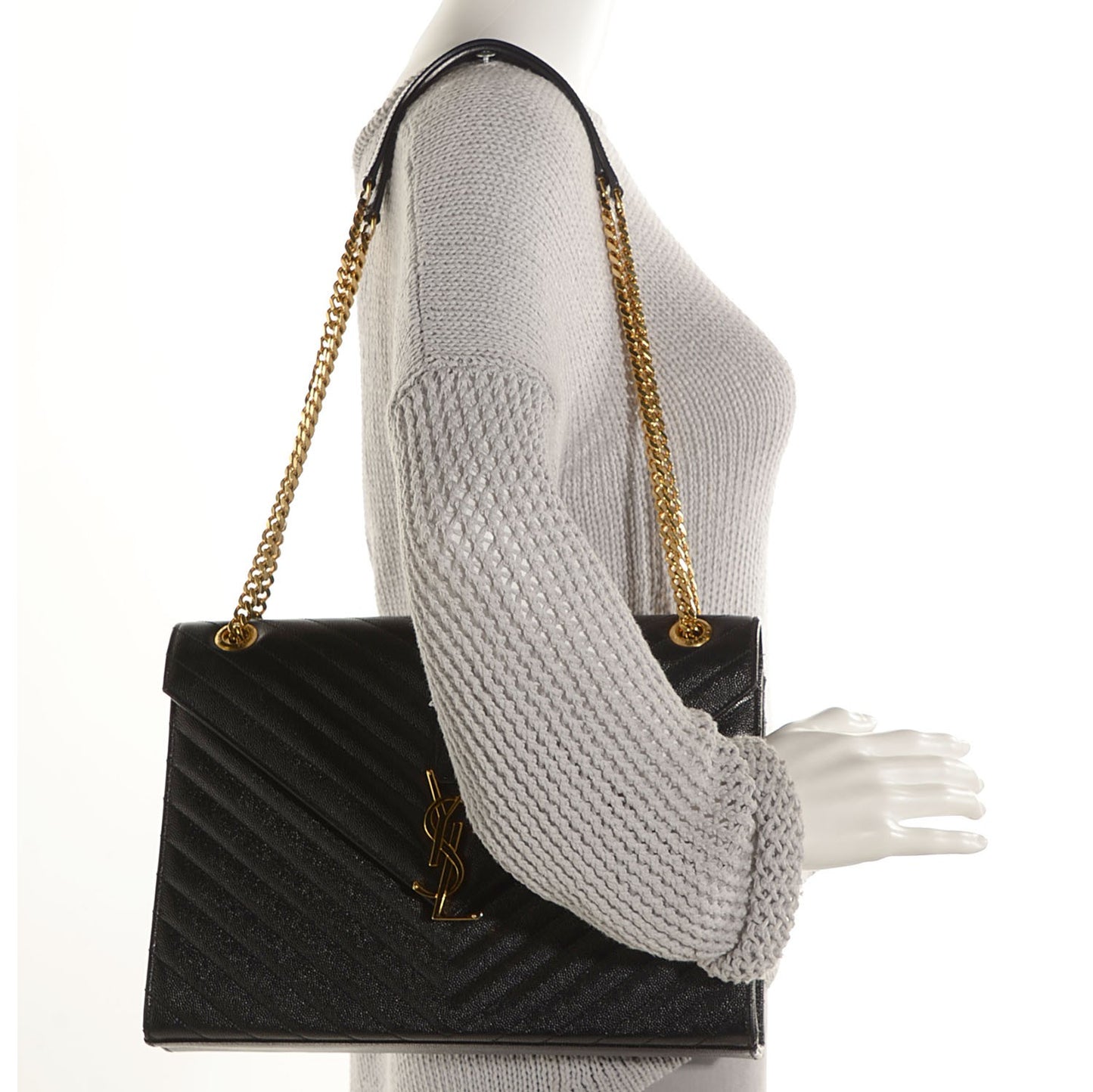 Grain De Poudre Matelasse Chevron Large Monogram Satchel Black