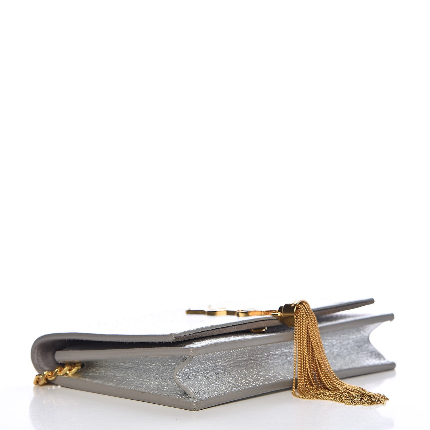 Saint Laurent Metallic Calfskin Classic Monogram Kate Tassel Chain Wallet Platine 4 of 11