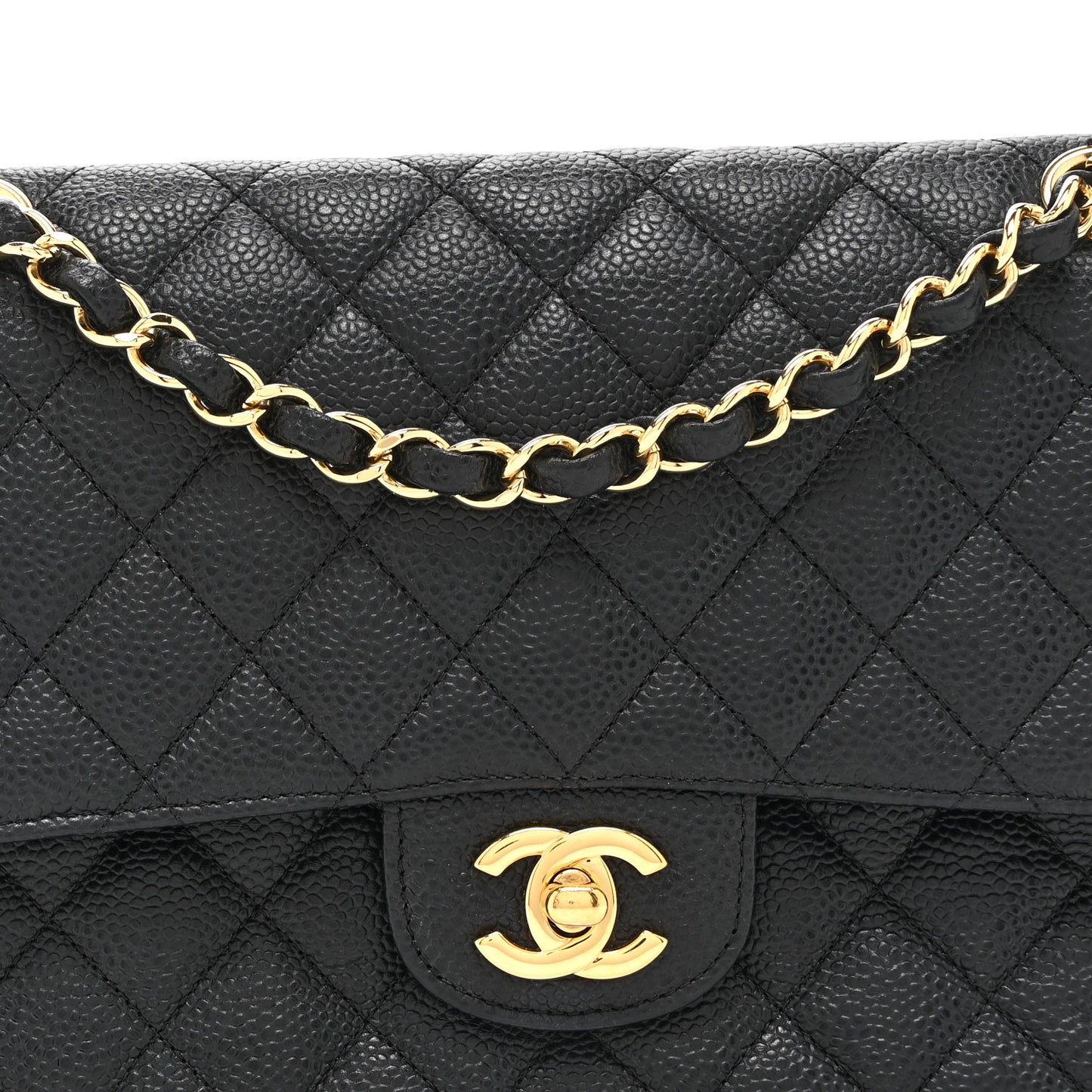 Caviar Quilted Medium Double Flap Black