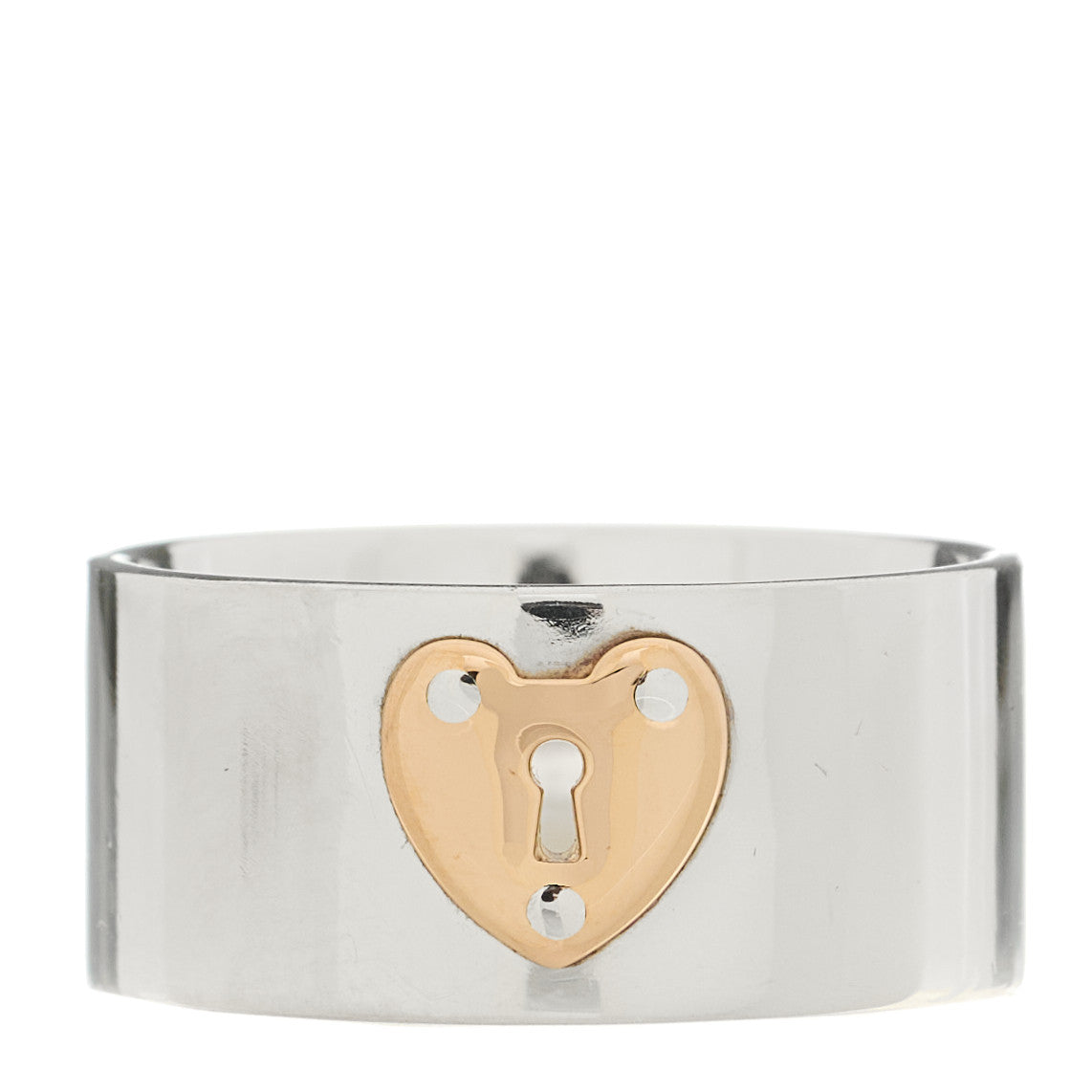 Sterling Silver 18K Rose Gold Heart Lock Band Ring 54 7