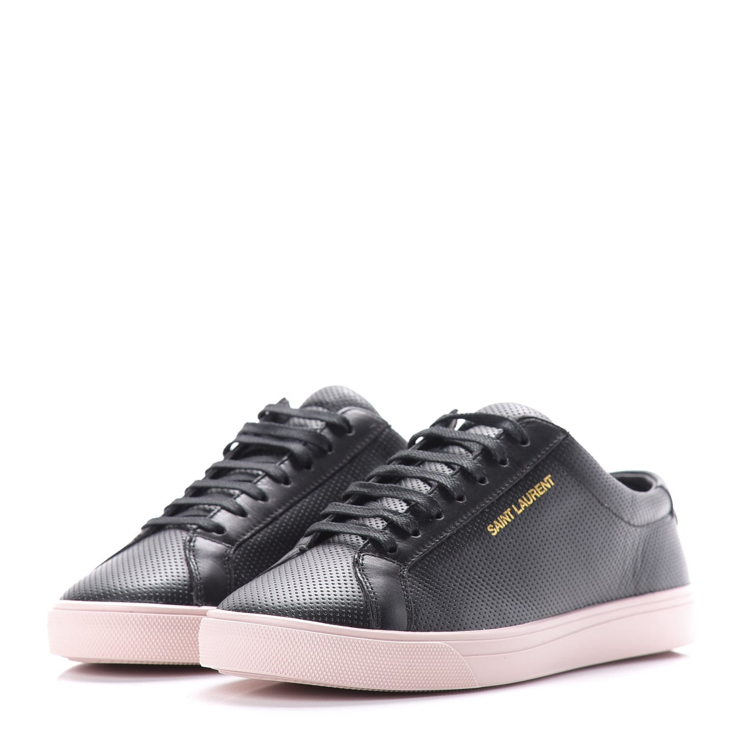 Calfskin Perforated Womens Andy Low Top Sneakers 37 Black Pink