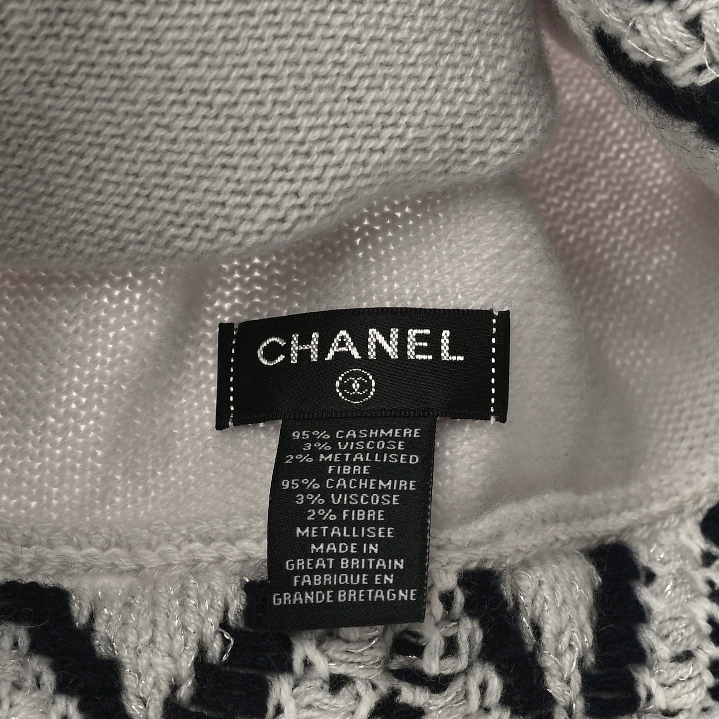 Cashmere Blend CC Beanie Hat White Navy Blue