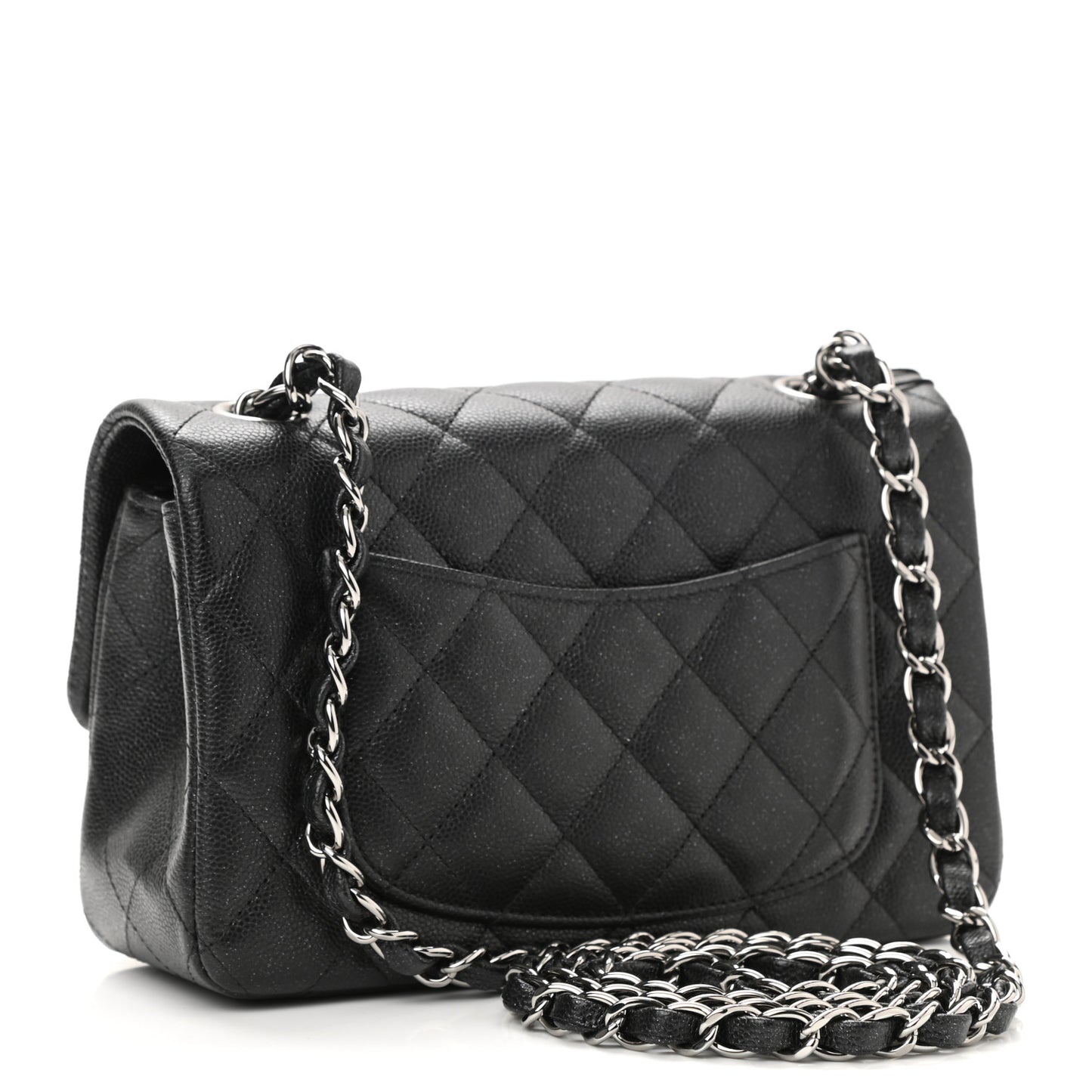 Iridescent Caviar Quilted Mini Rectangular Flap Black