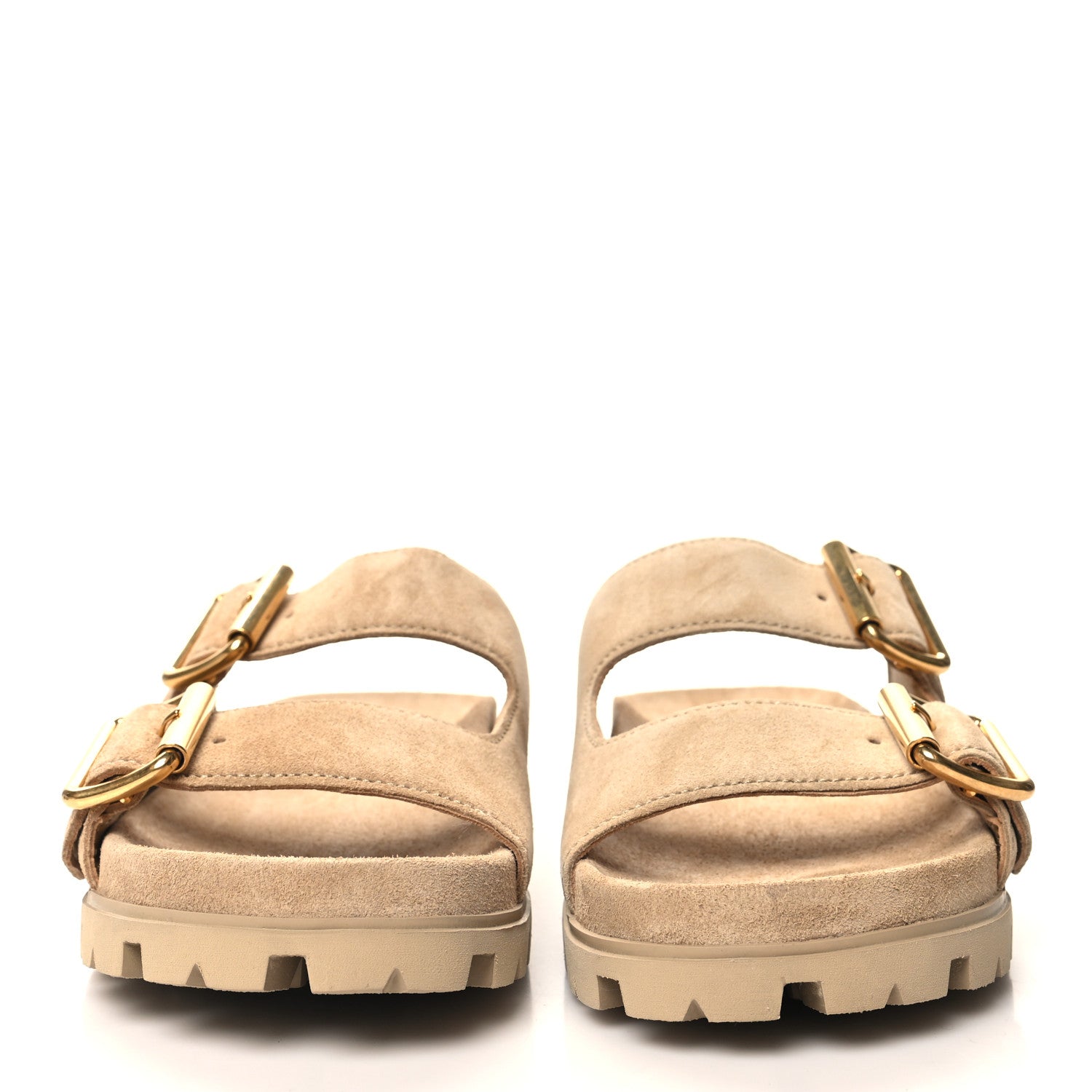 Prada Suede Buckle Slide Sandals 39.5 Ecru 2 of 8
