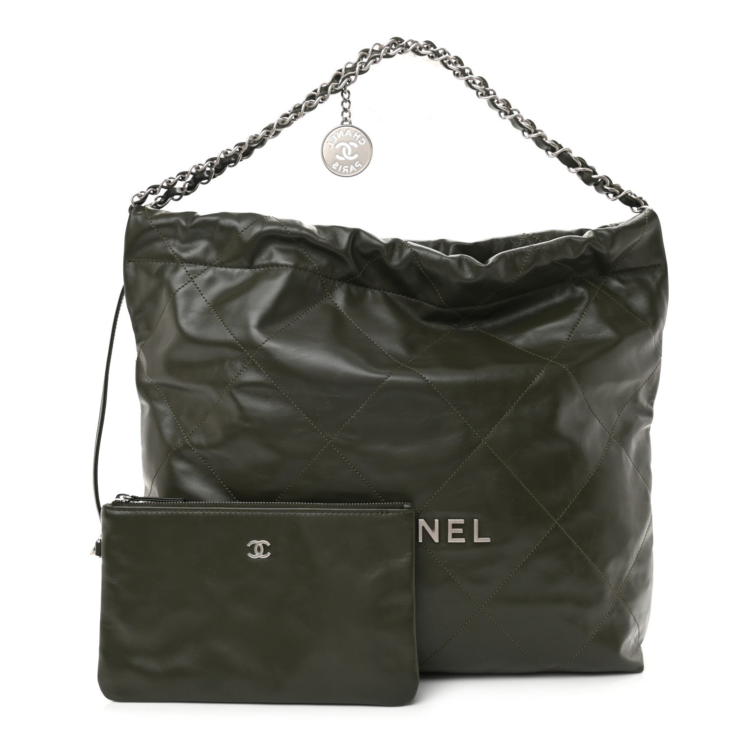 Chanel Shiny Calfskin Quilted Chanel 22 Khaki 1 of 13