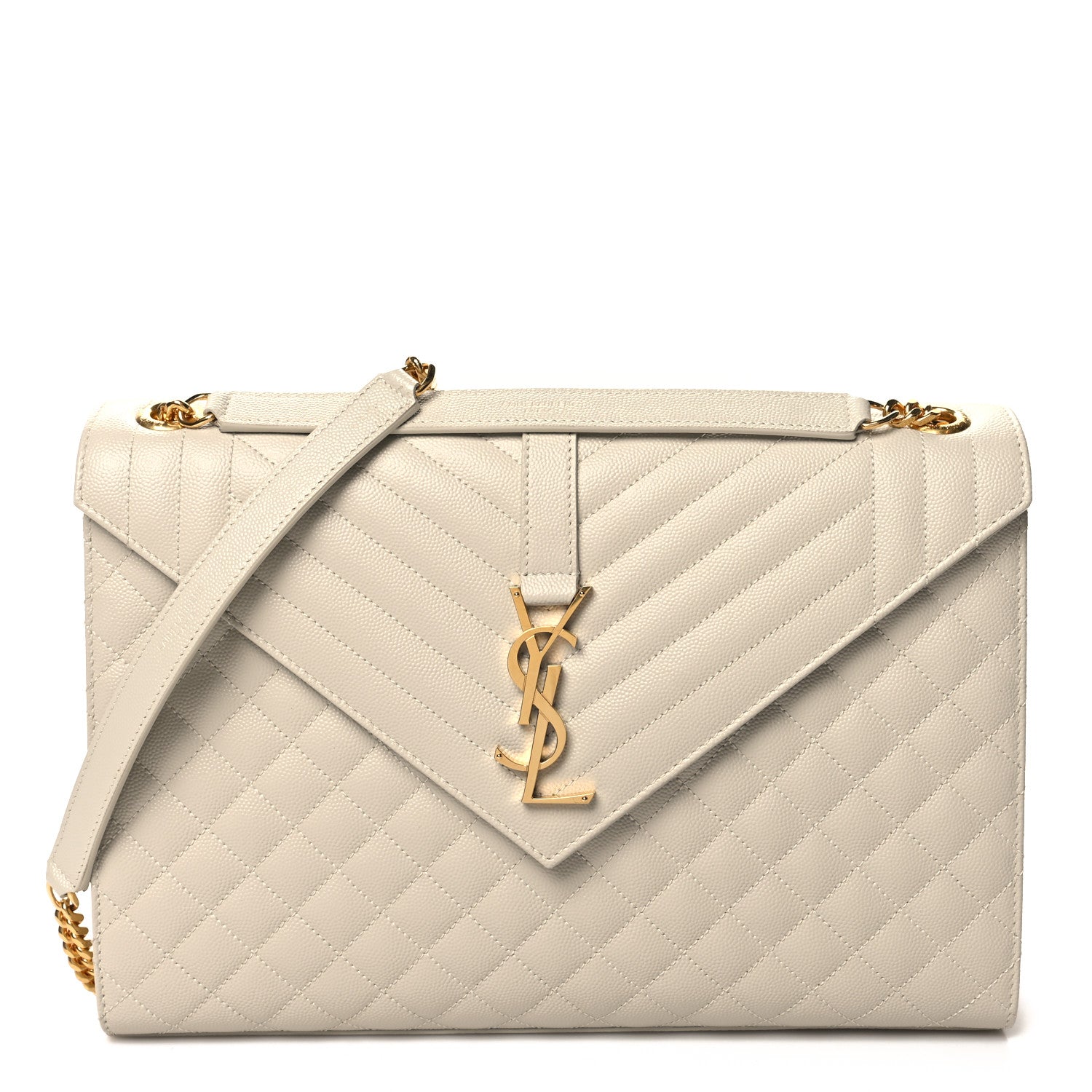 Saint Laurent Grain De Poudre Textured Mixed Matelasse Large Triquilt Monogram Satchel Crema Soft 1 of 11