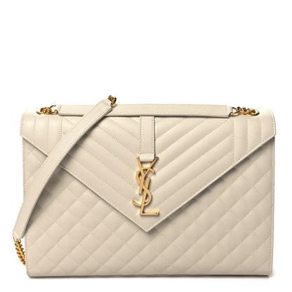 Saint Laurent Grain De Poudre Textured Mixed Matelasse Large Triquilt Monogram Satchel Crema Soft 1 of 11