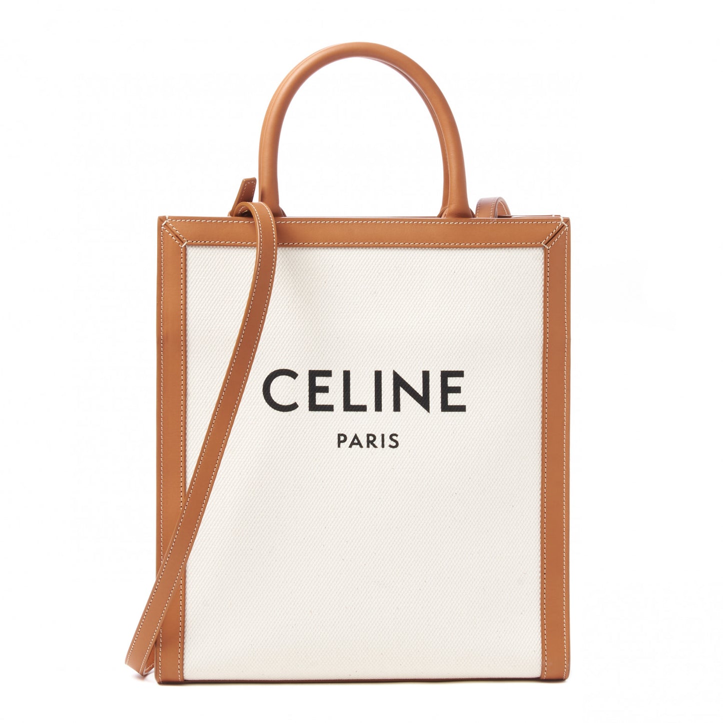 Canvas Calfskin Logo Print Small Vertical Cabas Natural Tan