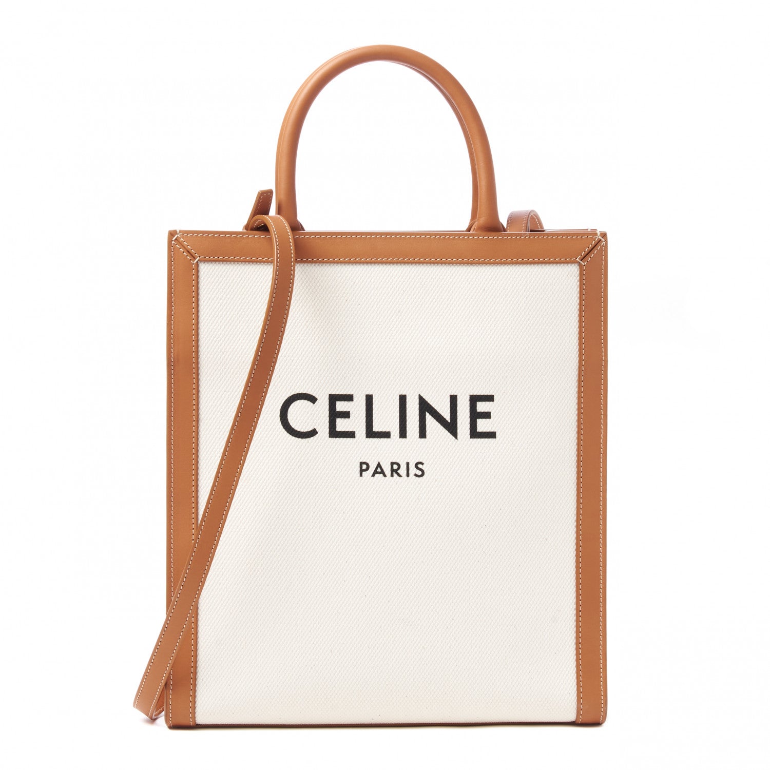 Celine Canvas Calfskin Logo Print Small Vertical Cabas Natural Tan 1 of 10