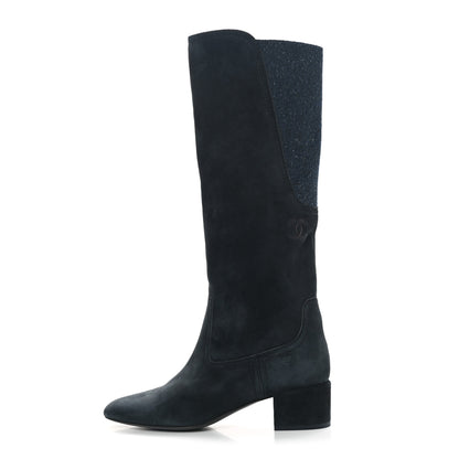 Chanel Suede CC Boots 37.5 Navy Blue 1 of 10