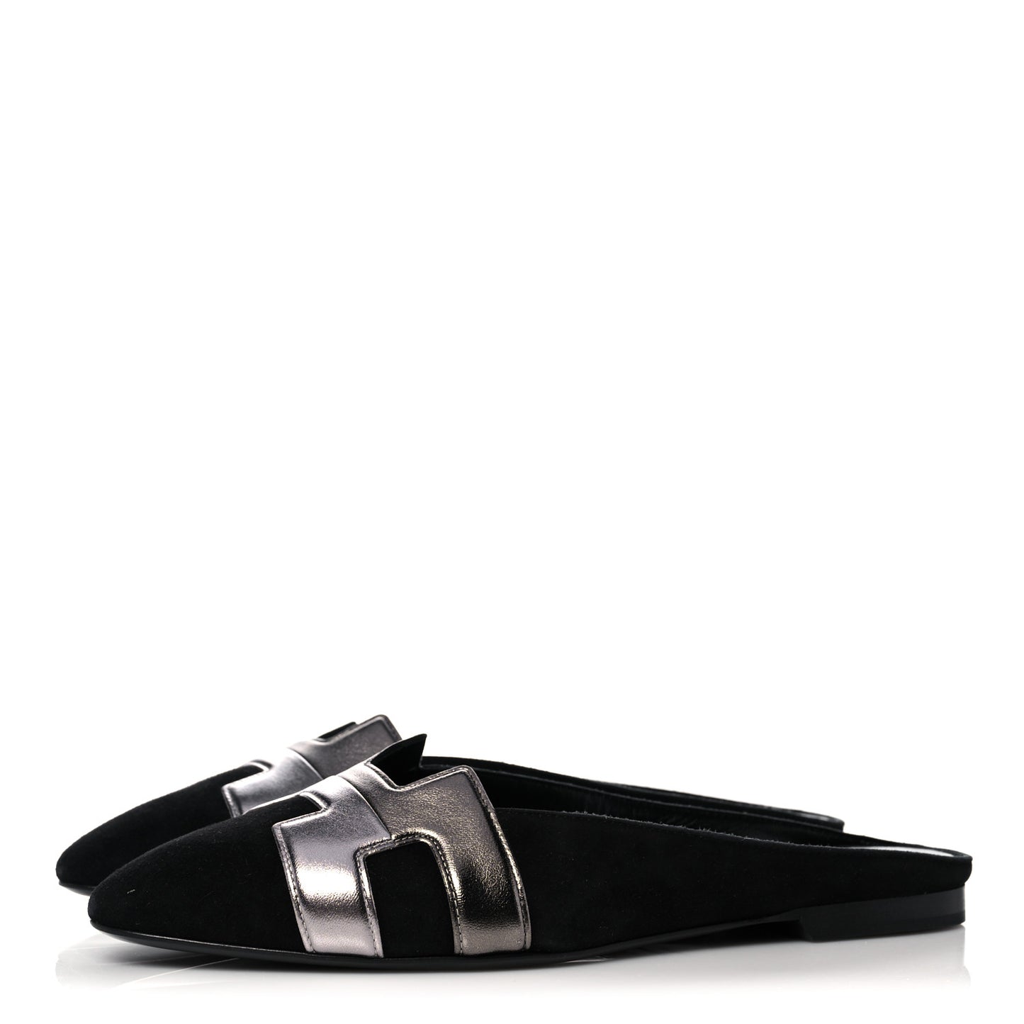 Suede Goatskin Metallic Nappa Roxane Mules 37.5 Black Canon De Fusil Argent