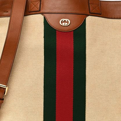 Gucci Vintage Canvas Calfskin Web Flat Tote Sand Light Cuir 8 of 10
