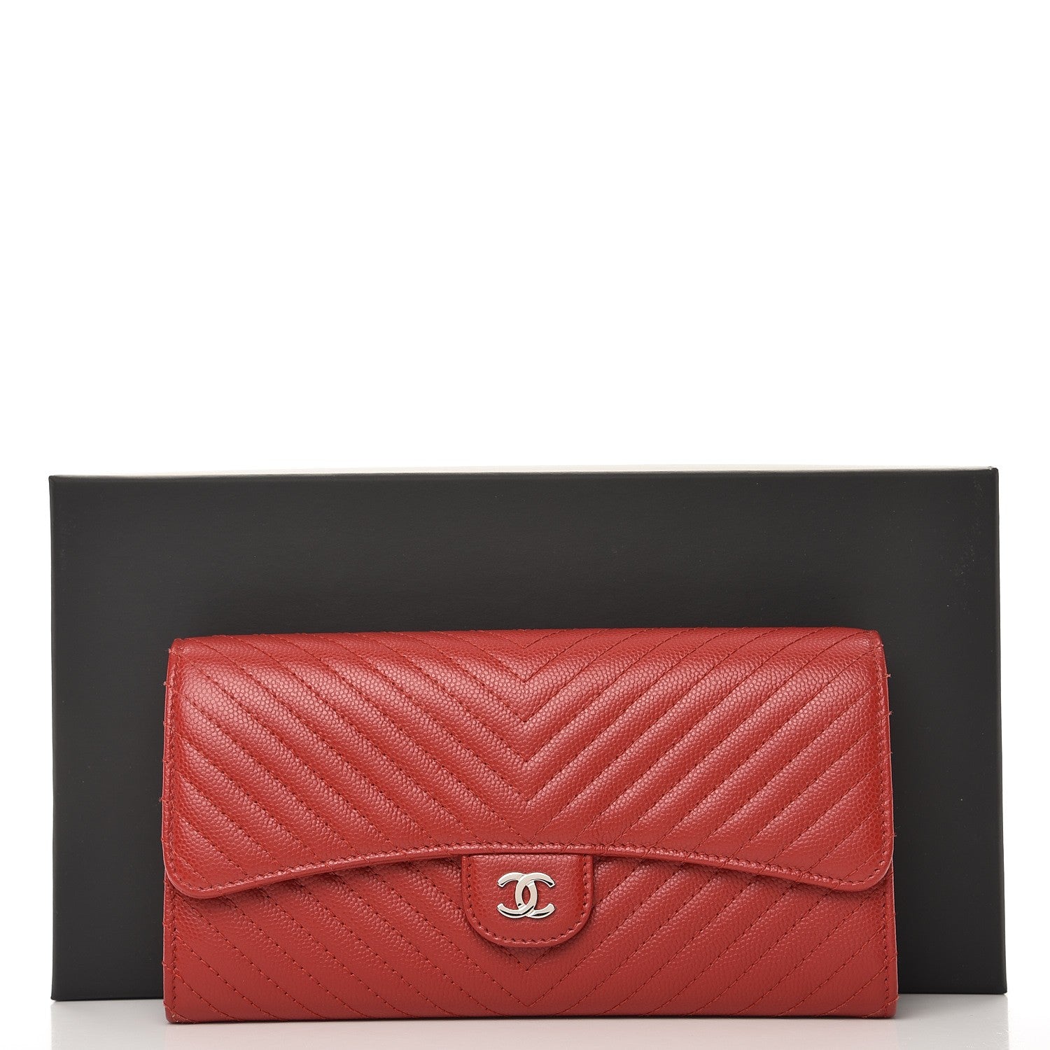 Chanel Caviar Chevron Quilted Large Flap Wallet Dark Red 8 of 9