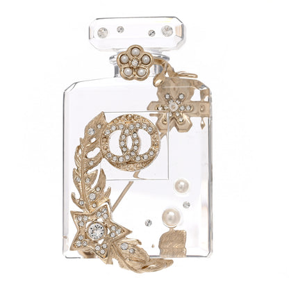 Chanel Pearl Resin Crystal CC No 5 Perfume Bottle Brooch Gold 1 of 5