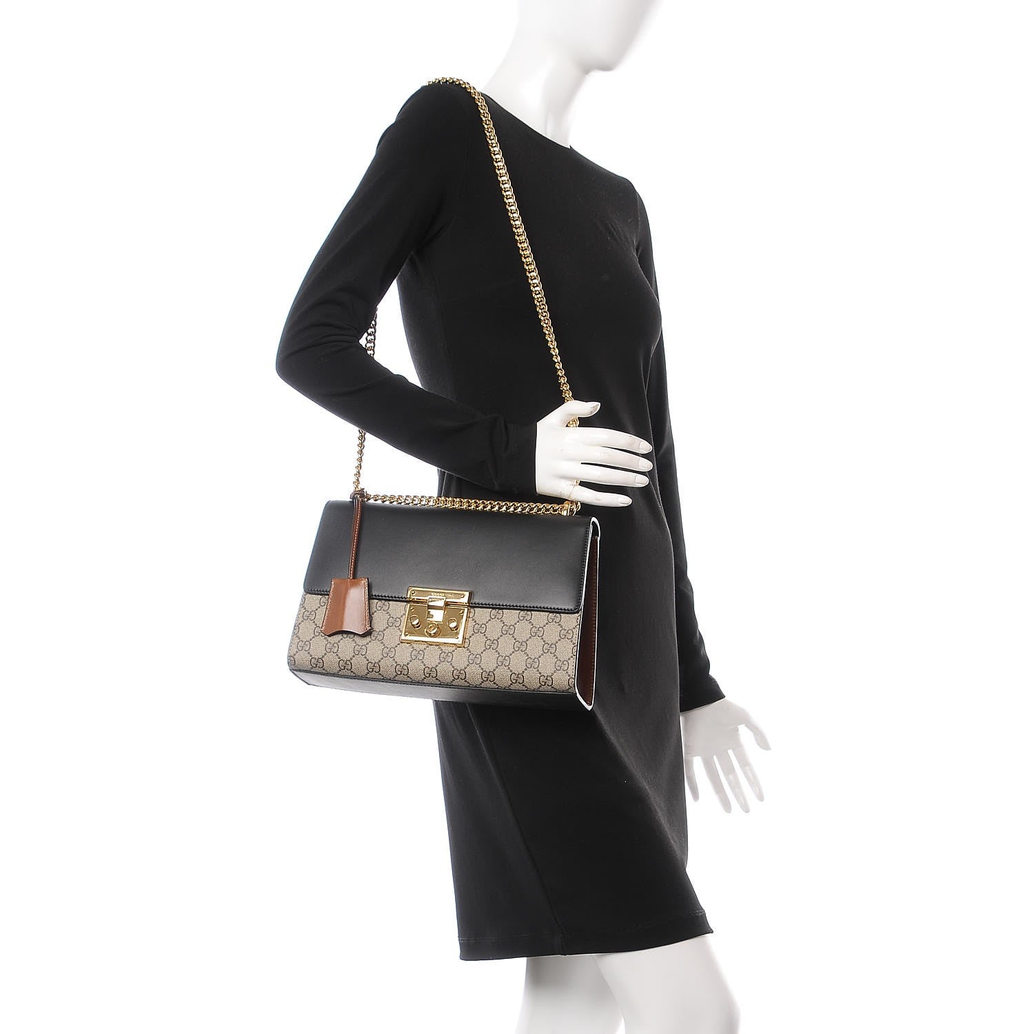 Gucci GG Supreme Monogram Calfskin Medium Padlock Shoulder Bag Beige Black Cuir 2 of 9