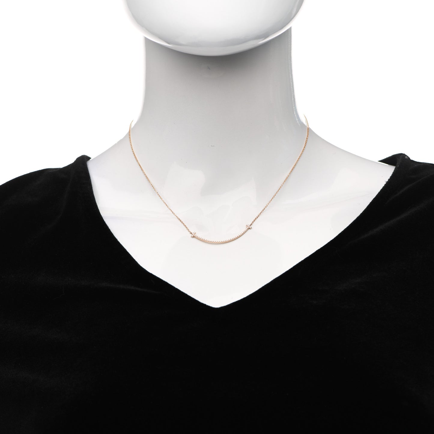 18K Rose Gold Diamond Small T Smile Pendant Necklace