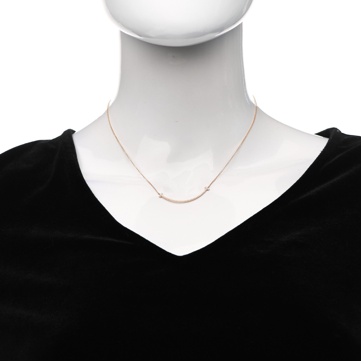 Tiffany 18K Rose Gold Diamond Small T Smile Pendant Necklace 2 of 4