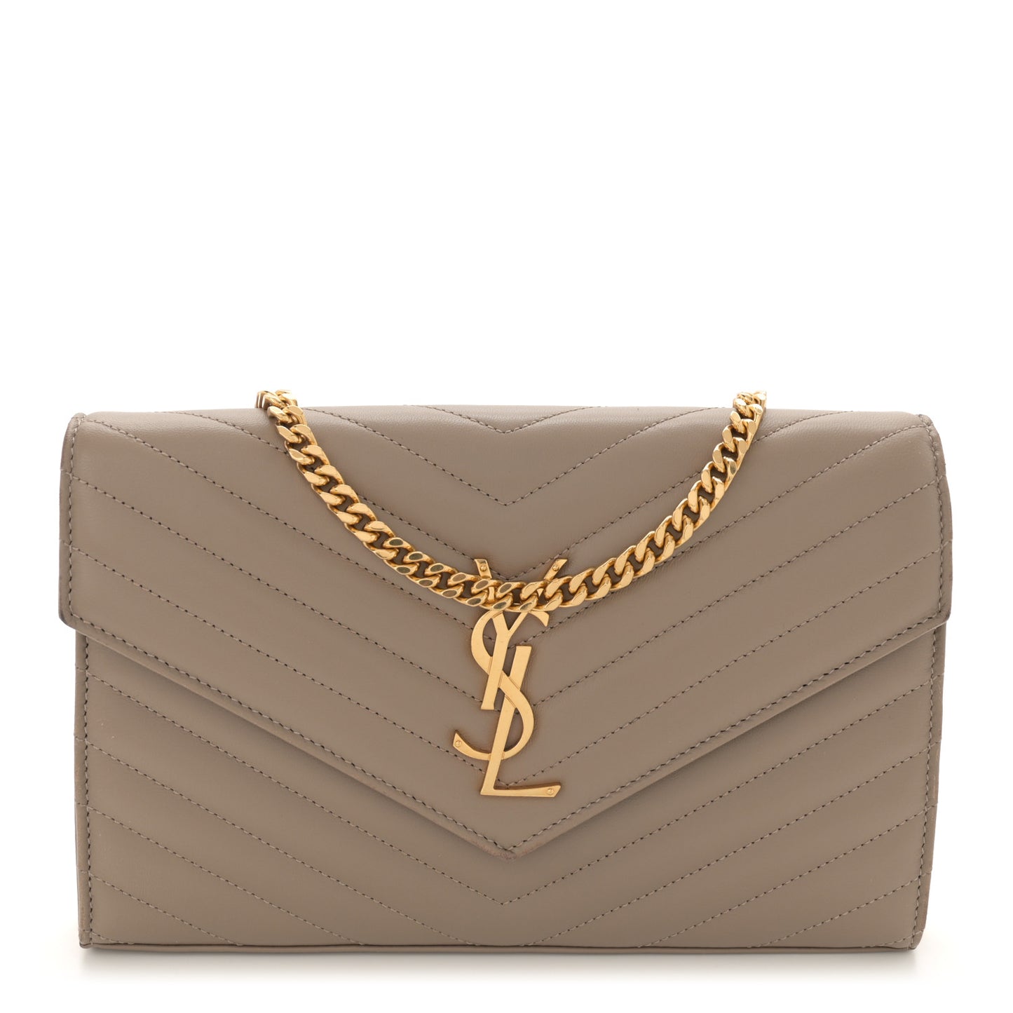 Lambskin Matelasse Chevron Monogram Chain Wallet Dusty Grey