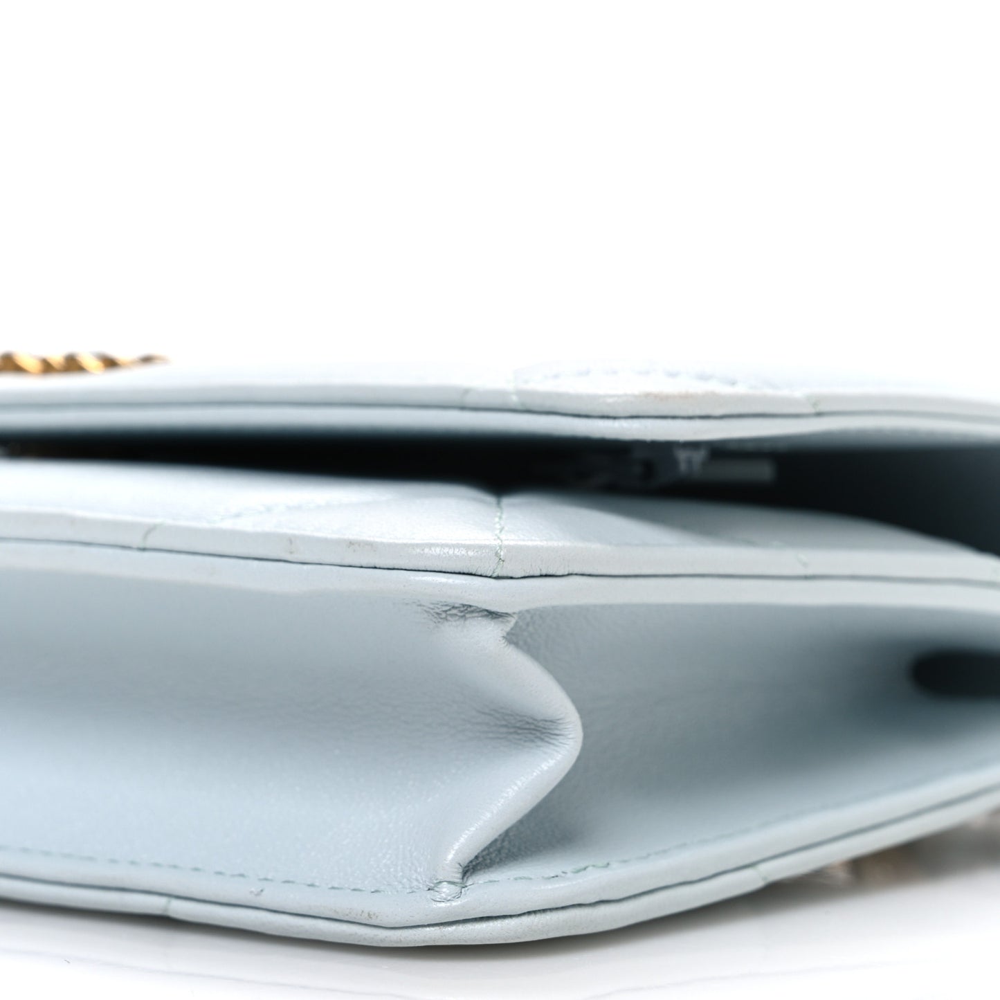 Lambskin Quilted Chanel 19 Wallet On Chain WOC Light Blue