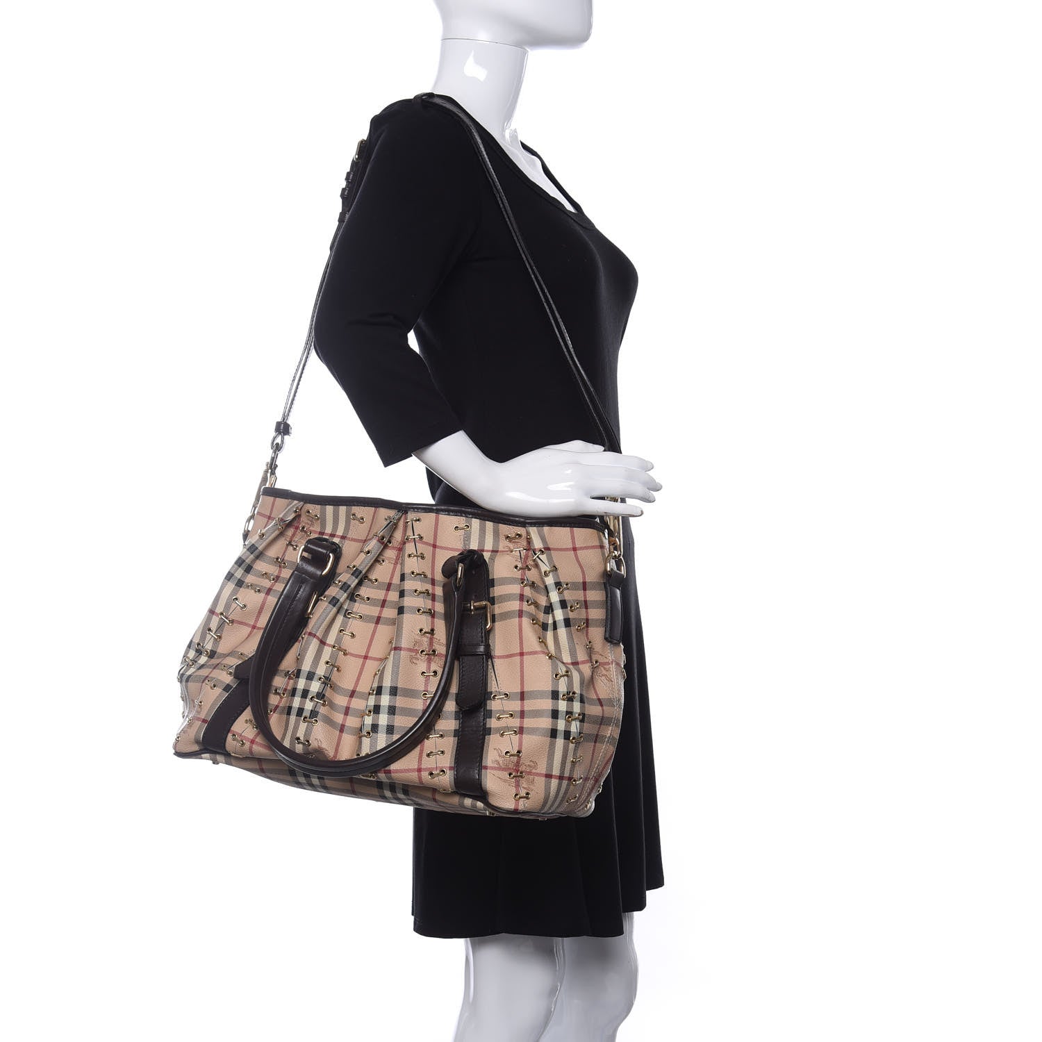 Burberry Haymarket Check Metal Stitch Lowry Dark Brown 2 of 9