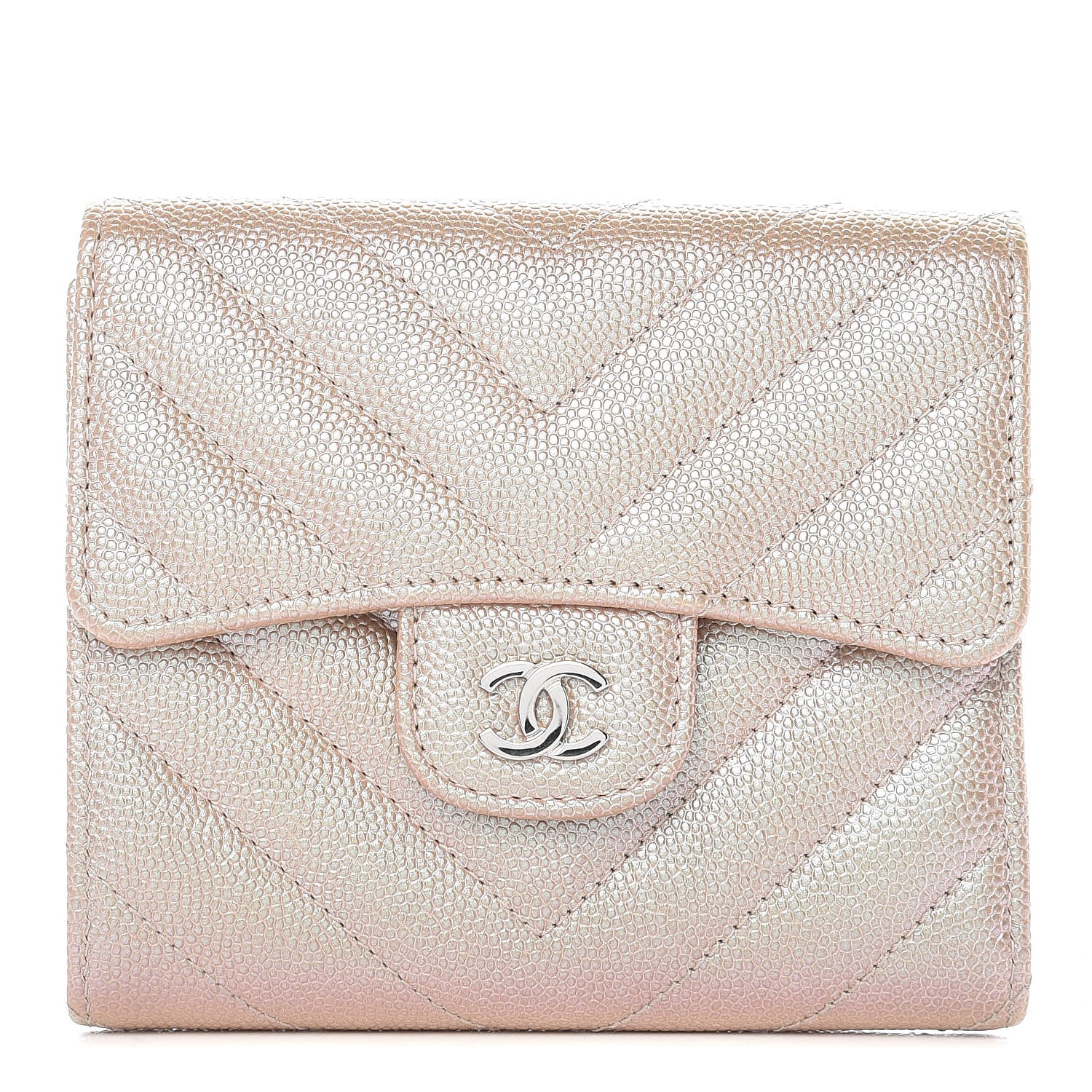 Chanel Metallic Caviar Chevron Quilted Compact Flap Wallet Light Gold 1 of 8