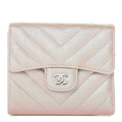 Chanel Metallic Caviar Chevron Quilted Compact Flap Wallet Light Gold 1 of 8