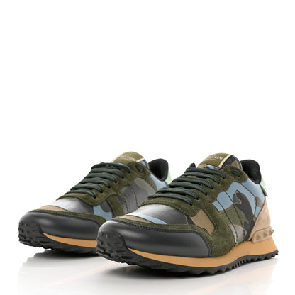Valentino Garavani Nappa Suede Camouflage Womens Rockrunner Sneakers 41 Army Green Multicolor 3 of 9
