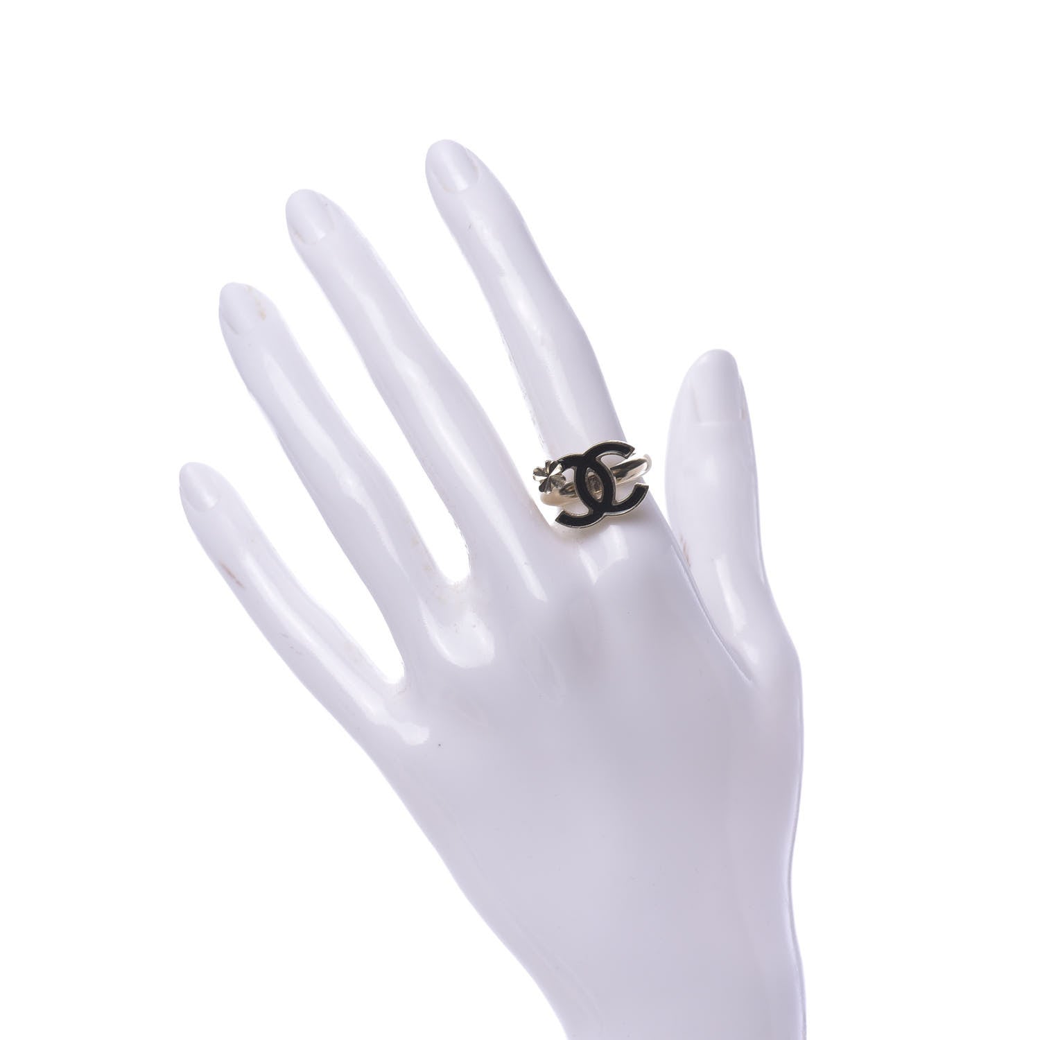 Chanel Enamel CC Clover Ring 6.25 Black Gold 2 of 6