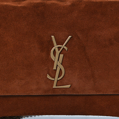 Saint Laurent Calfskin Crocodile Embossed Suede Medium Reversible Monogram Kate Satchel Military Taupe 13 of 23