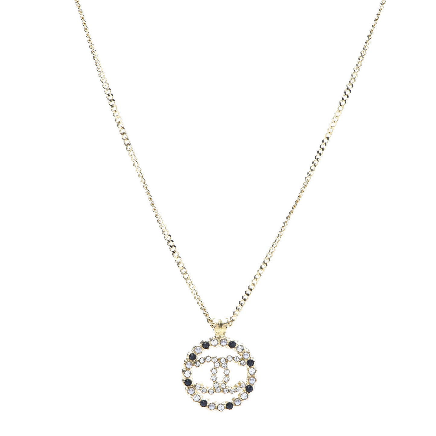 Pearl CC Pendant Necklace Gold Black