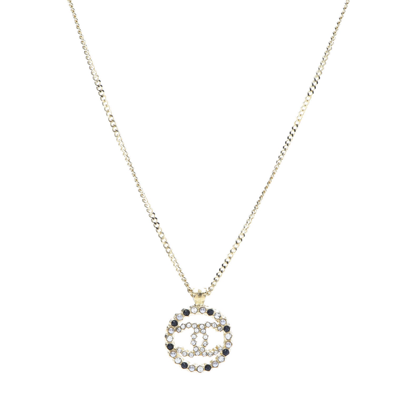 Chanel Pearl CC Pendant Necklace Gold Black 1 of 6