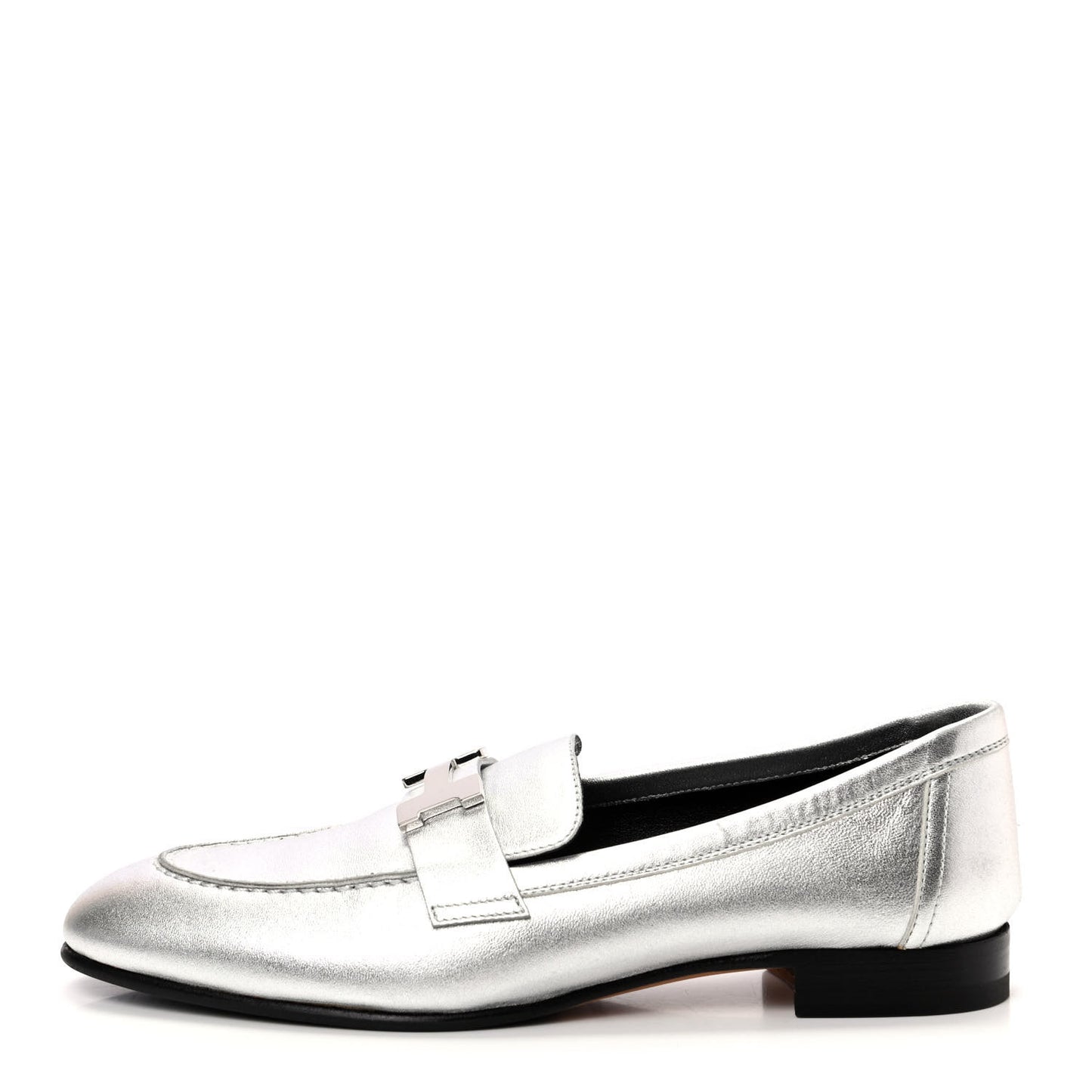 Metallic Goatskin Paris Loafers 37 Gris Argente