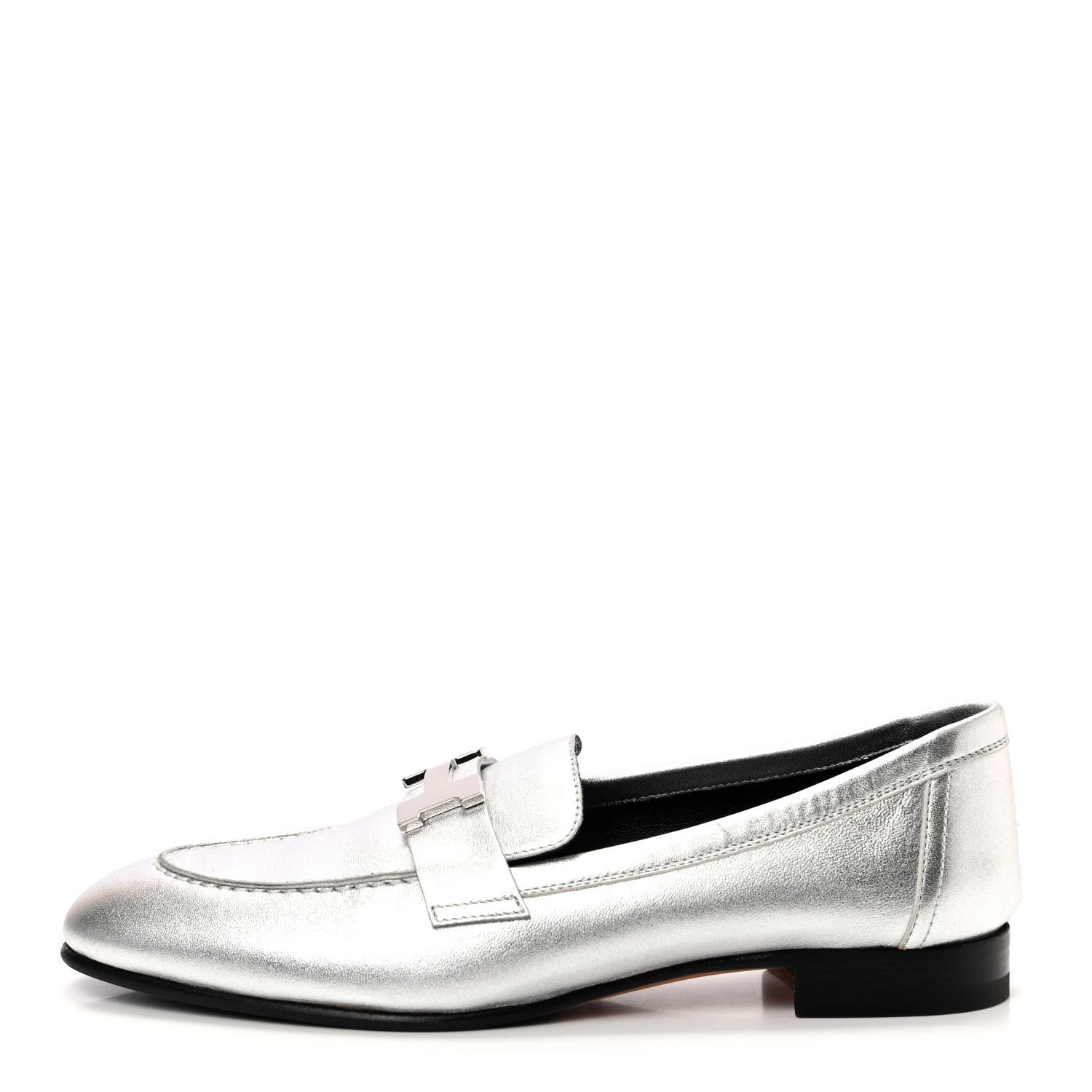 Hermes Metallic Goatskin Paris Loafers 37 Gris Argente 1 of 7