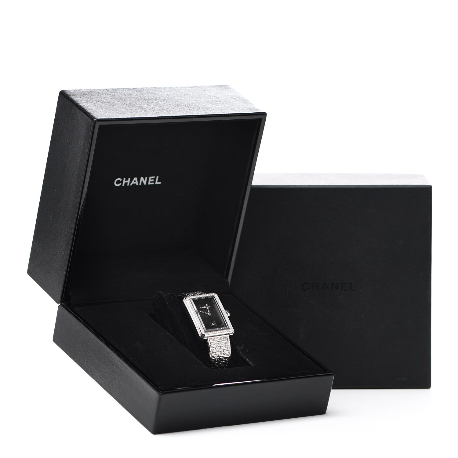 Chanel Stainless Steel Diamond Bezel 27mm Boy-Friend Tweed Quartz Watch Black 5 of 5