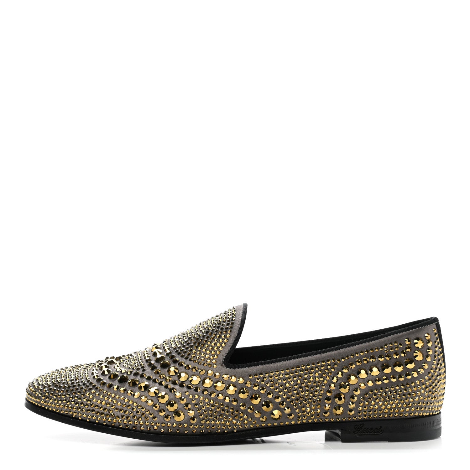 Gucci Satin Studded Slip On Loafers 36.5 Silver 1 of 10