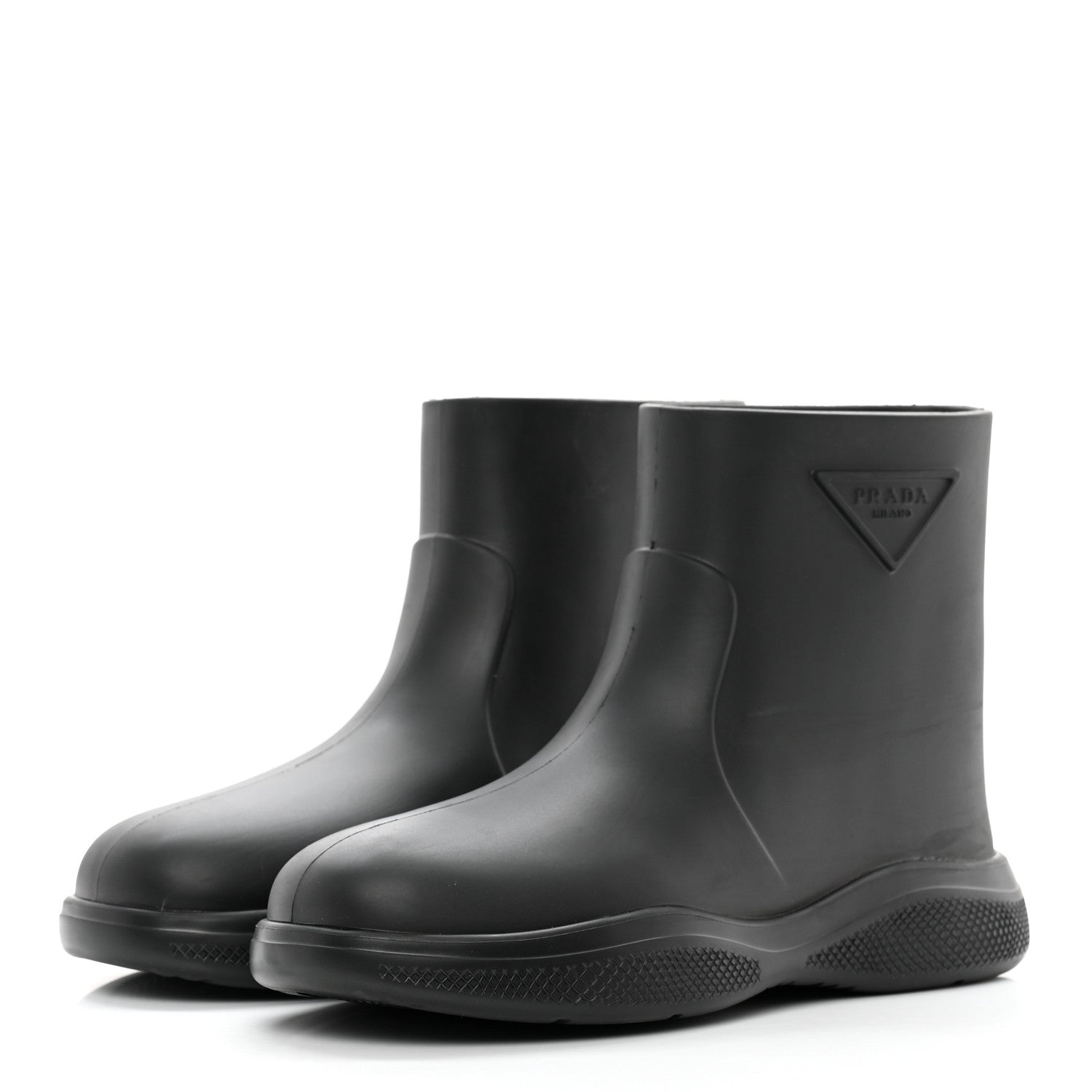 Prada Soft Mellow Rubber Triangle Logo Embossed Womens 25mm Booties 41 Black 3 of 12