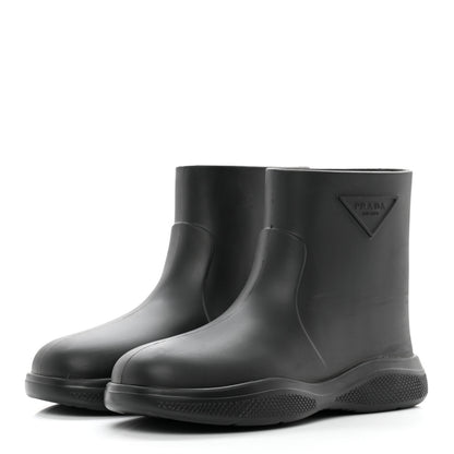 Prada Soft Mellow Rubber Triangle Logo Embossed Womens 25mm Booties 41 Black 3 of 12