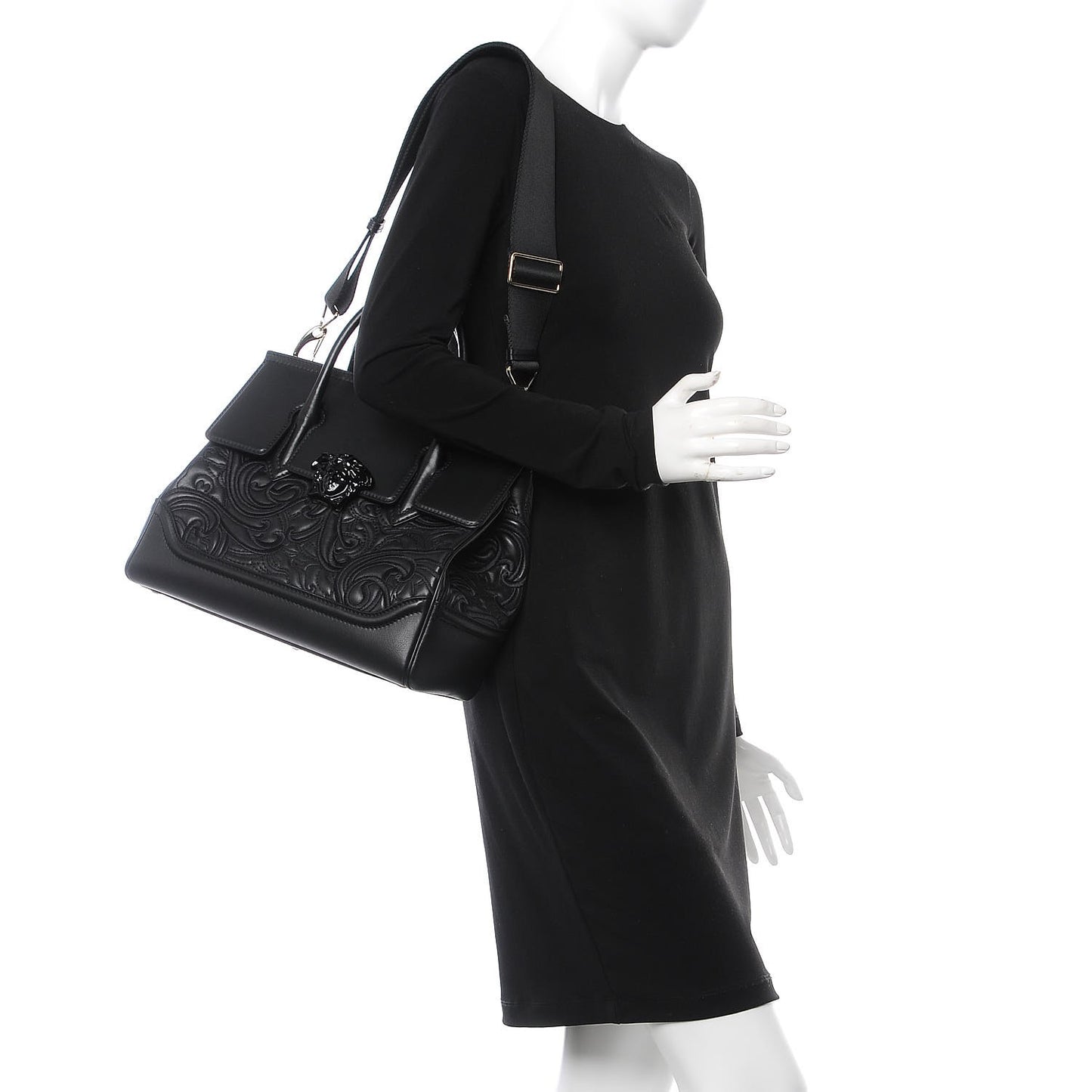Calfskin Embroidered Large Baroque Palazzo Empire Bag Black
