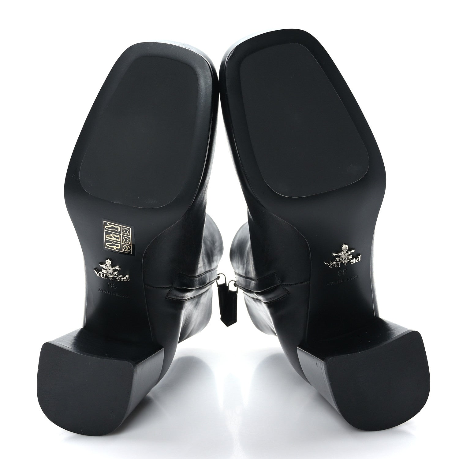 Prada Vitello Metal Triangle Logo Zip 65mm Boots 38 Black 5 of 6