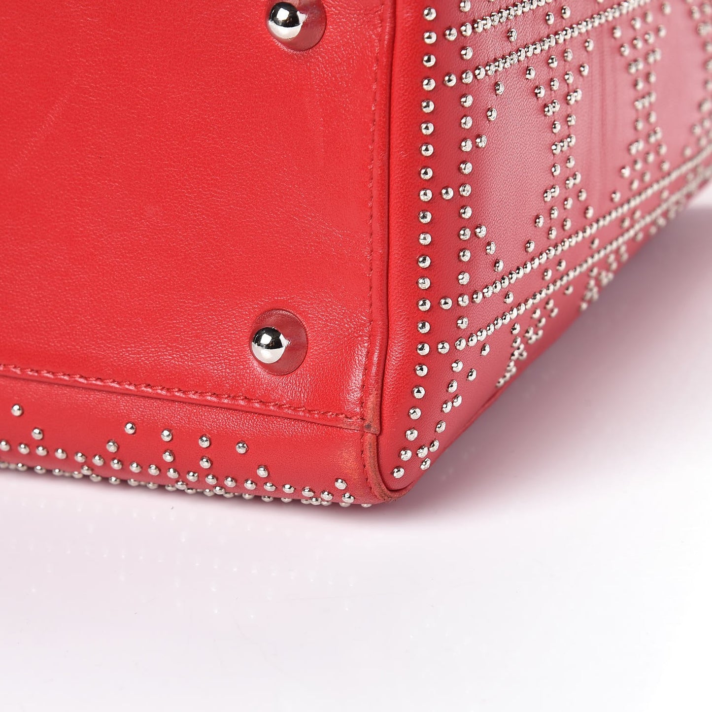 Lambskin Cannage Studded Large Lady Dior Red