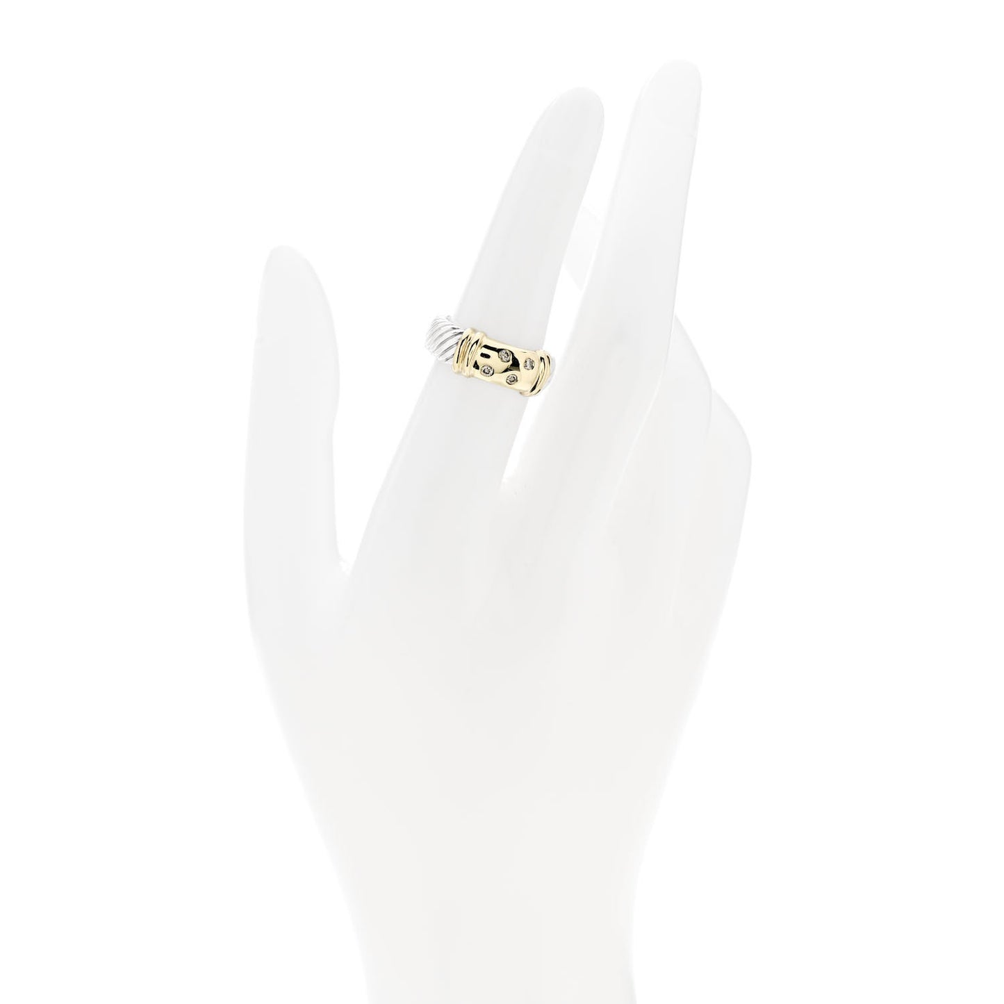 Sterling Silver 18K Yellow Gold Diamond 8mm Metro Cable Ring 52 6