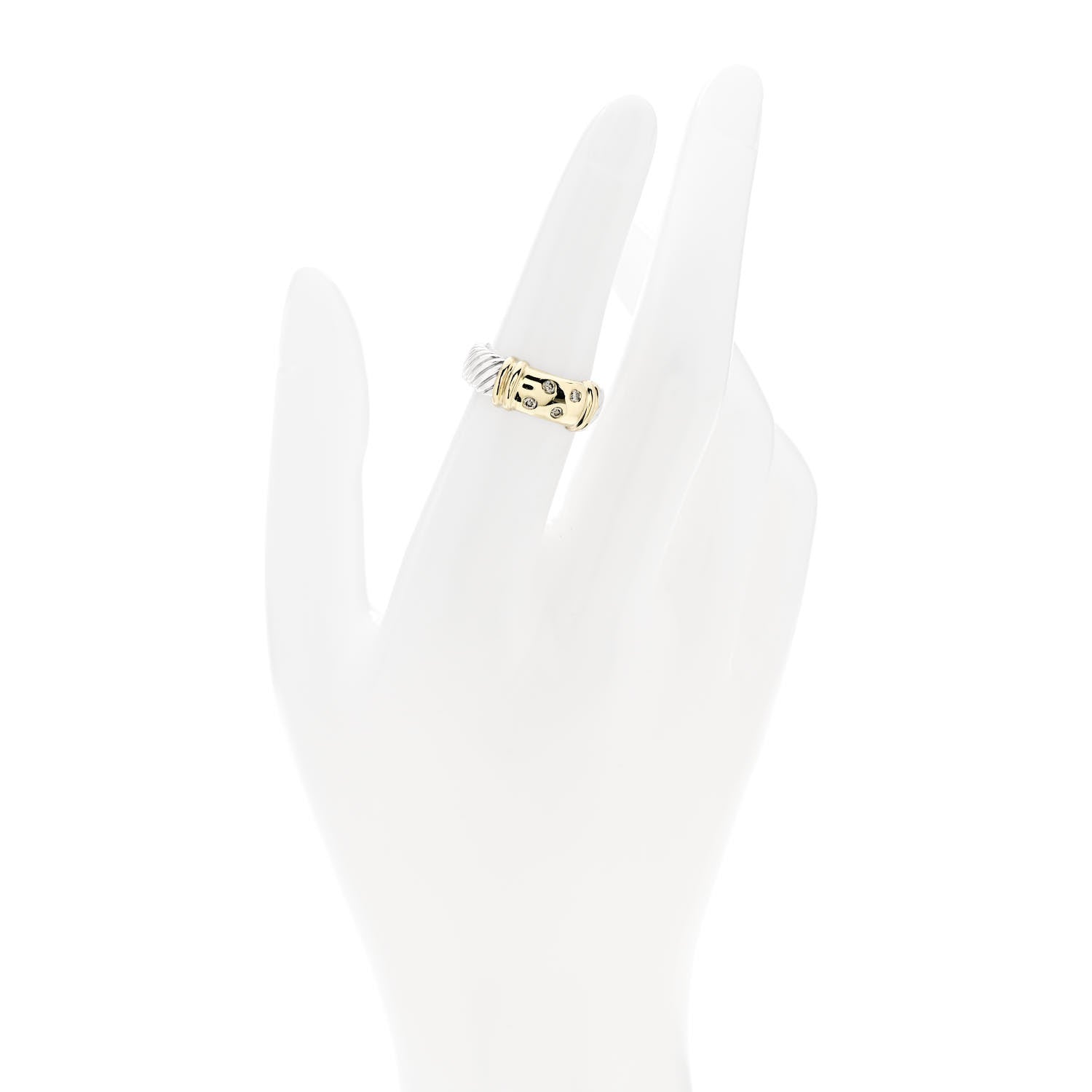 David Yurman Sterling Silver 18K Yellow Gold Diamond 8mm Metro Cable Ring 52 6 2 of 5