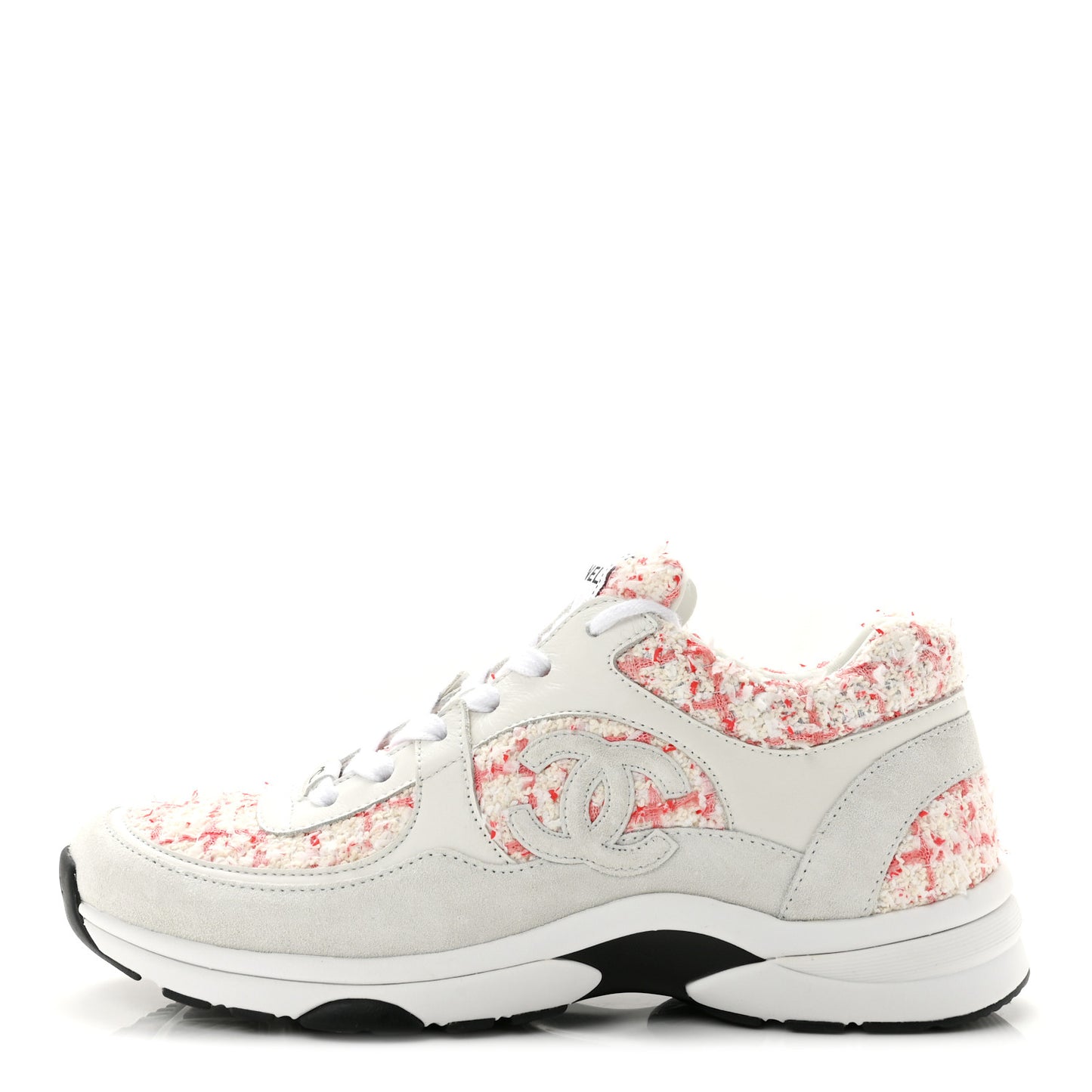 Tweed Suede Calfskin Womens CC Sneakers 40 Ecru Pink Red White
