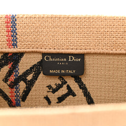 Christian Dior Canvas Jute Embroidered Medium Book Tote Black Beige 6 of 13