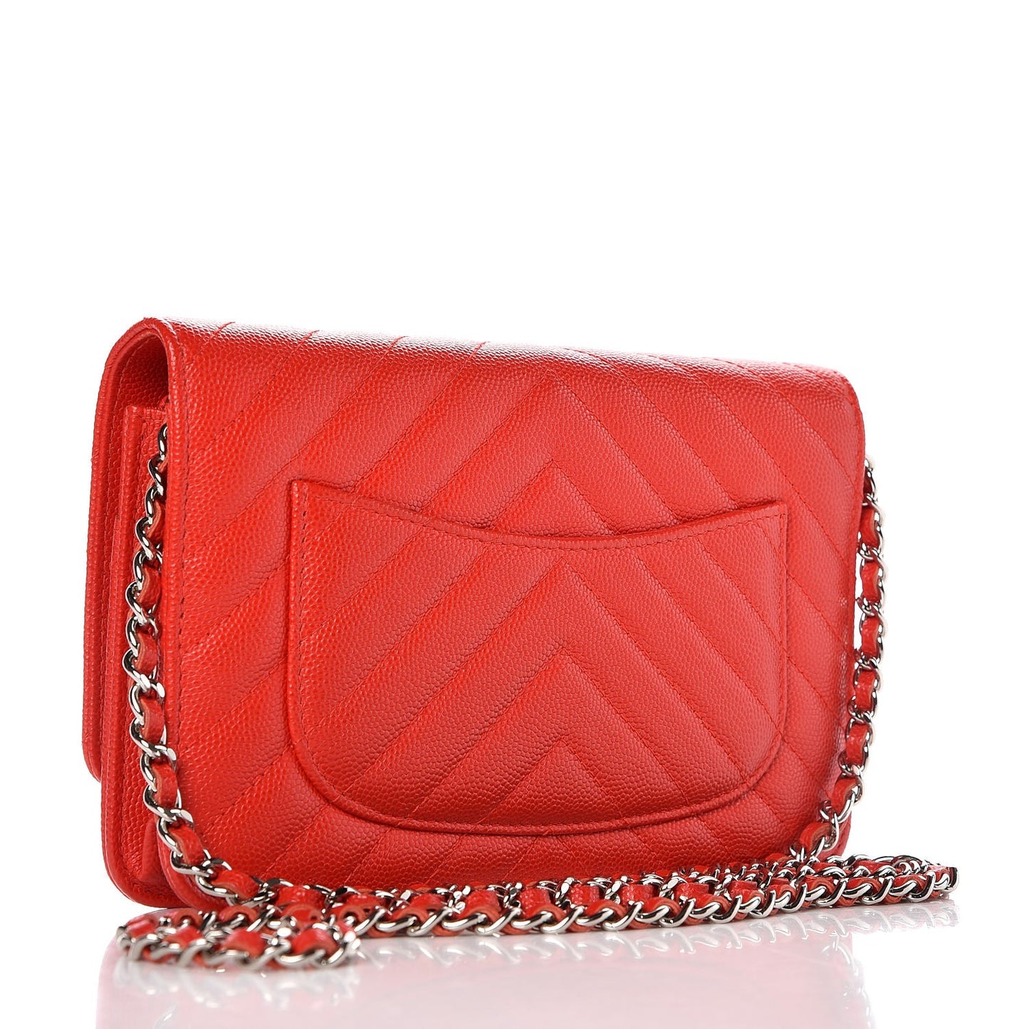 Caviar Chevron Quilted Wallet On Chain WOC Red