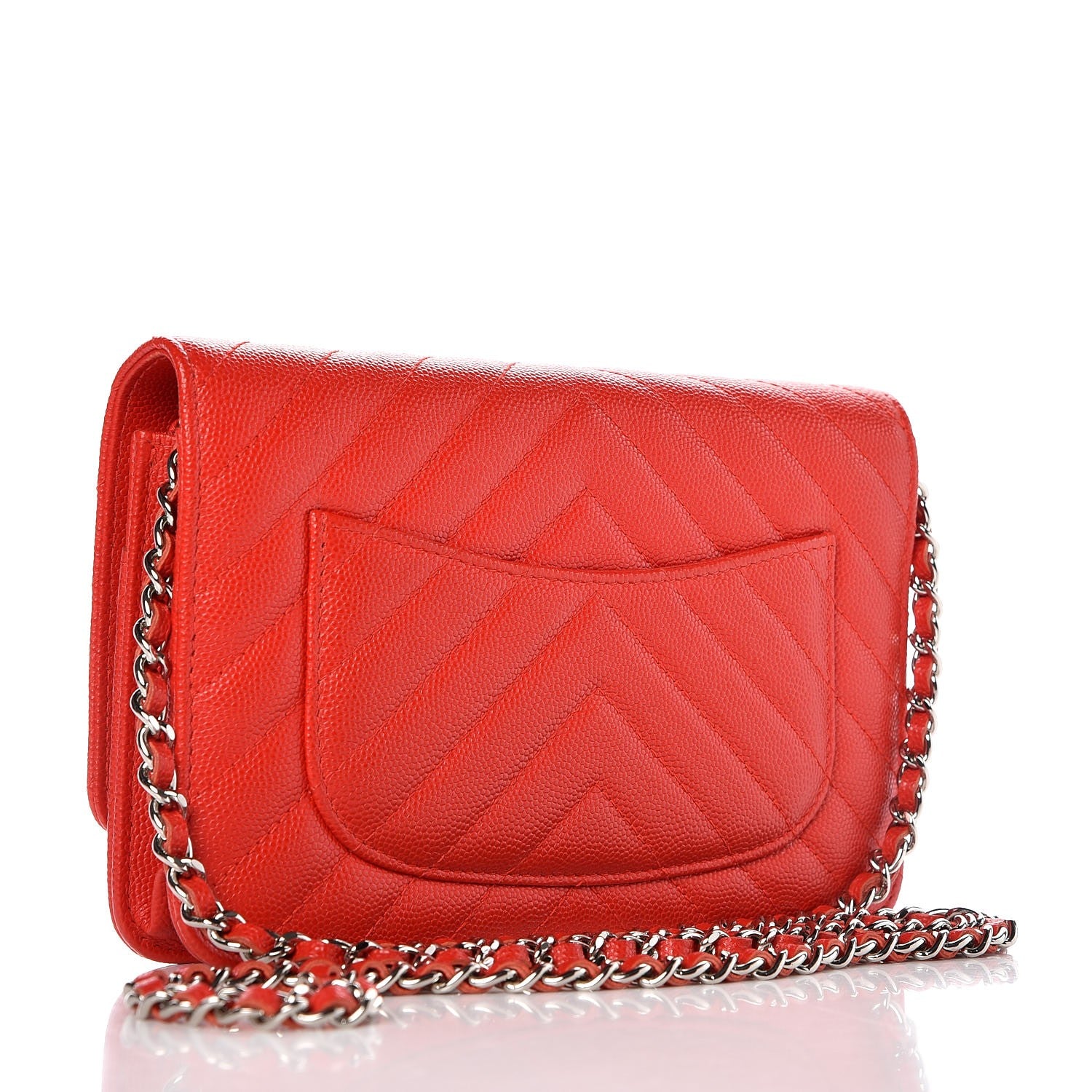 Chanel Caviar Chevron Quilted Wallet On Chain WOC Red 3 of 9